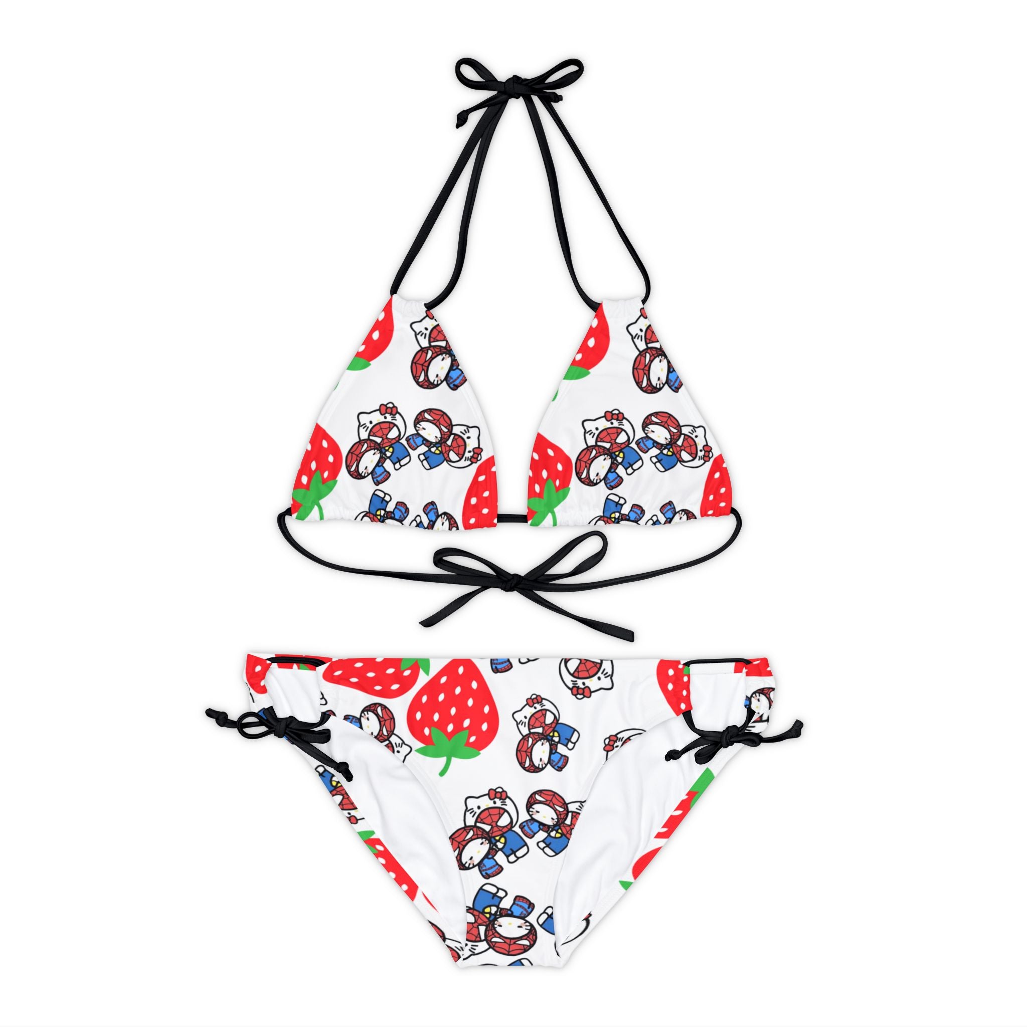 Strappy bikini set spider kitty strawberry white