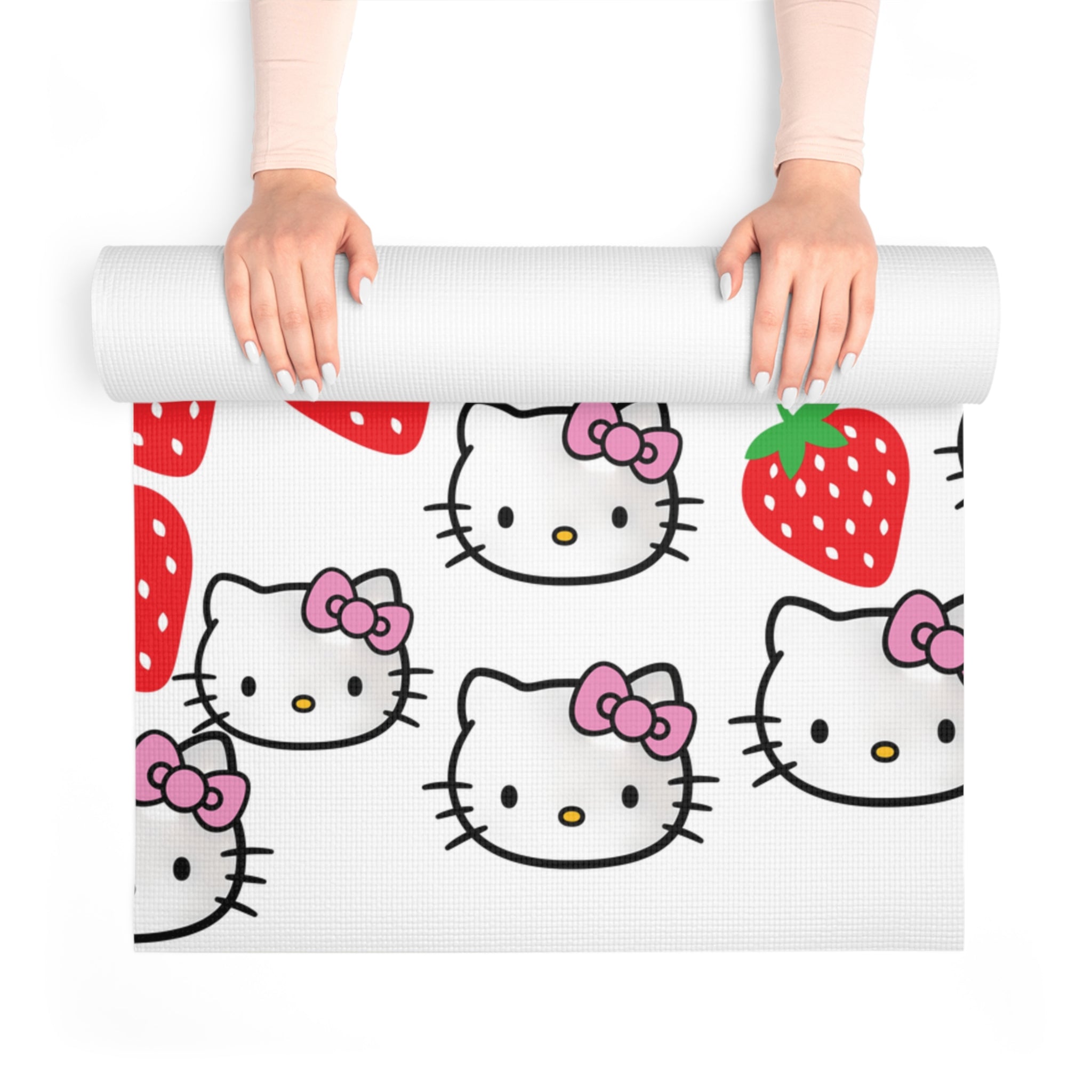 Foam yoga mat kitty strawberry white