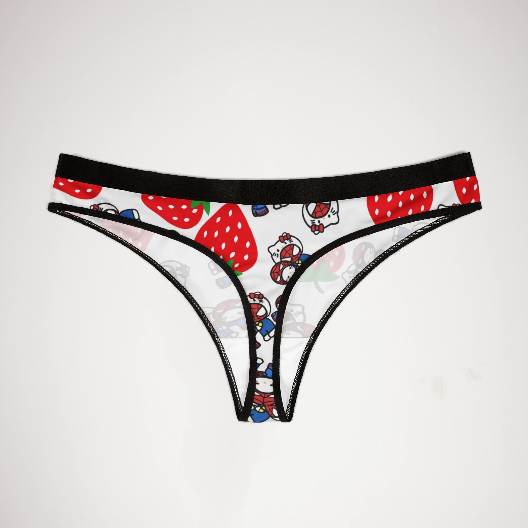 Women's thongs spider kitty strawberry white