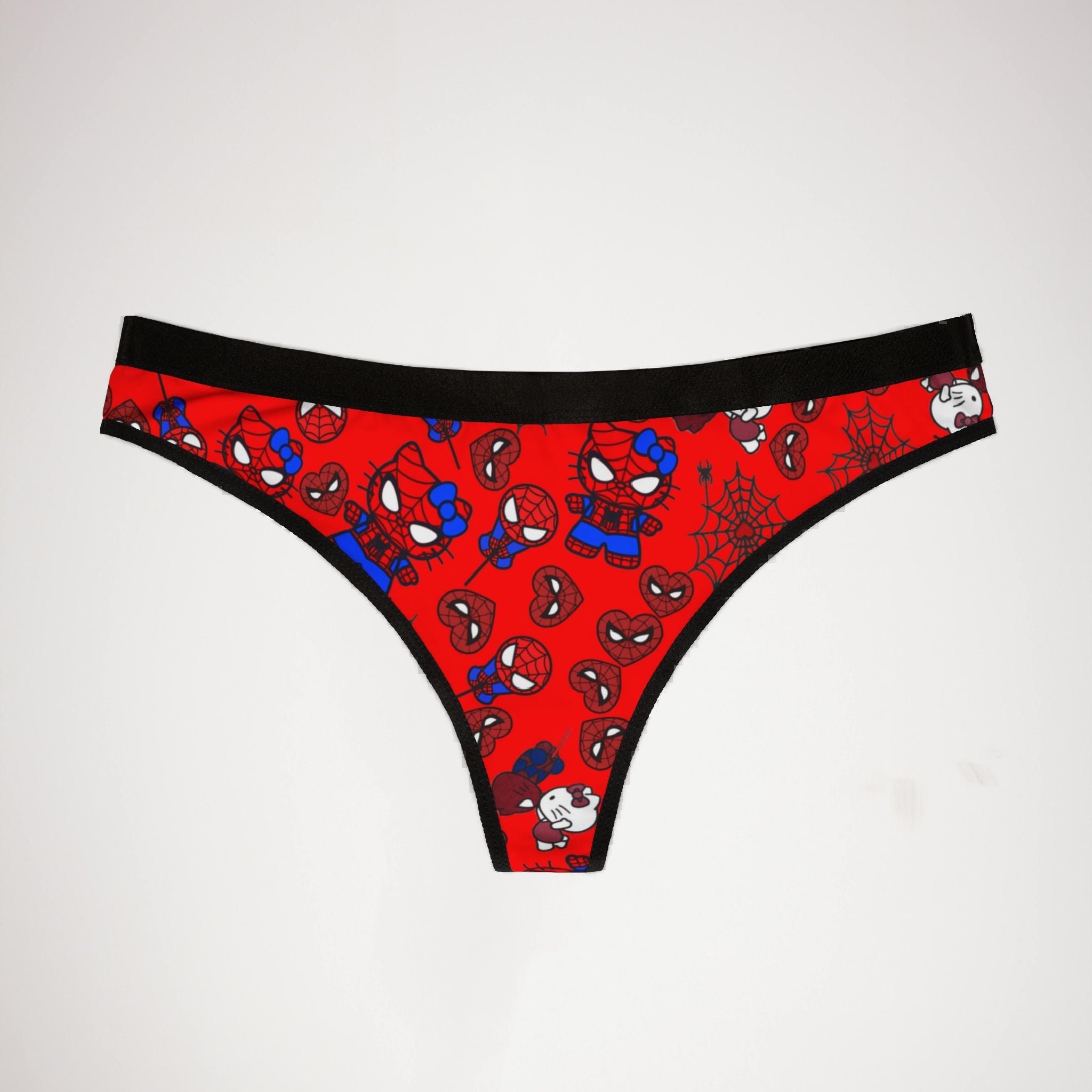 Women's thongs spider kitty heart kiss red