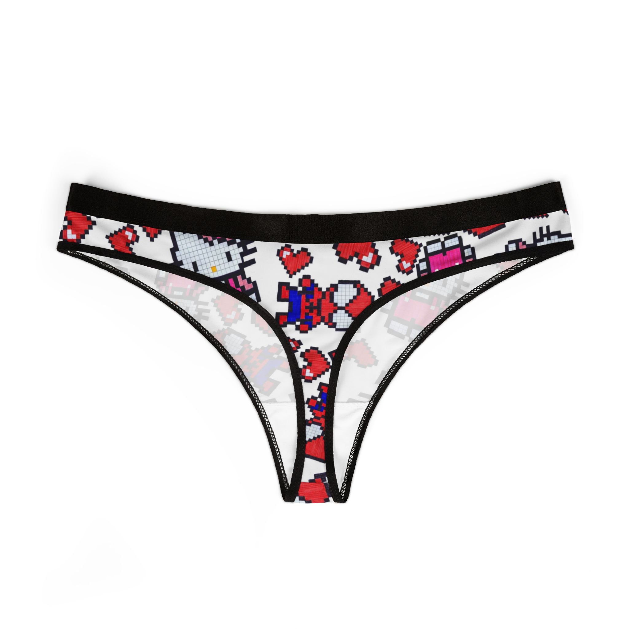 Women's thongs spider kitty pixel heart character love valentine white