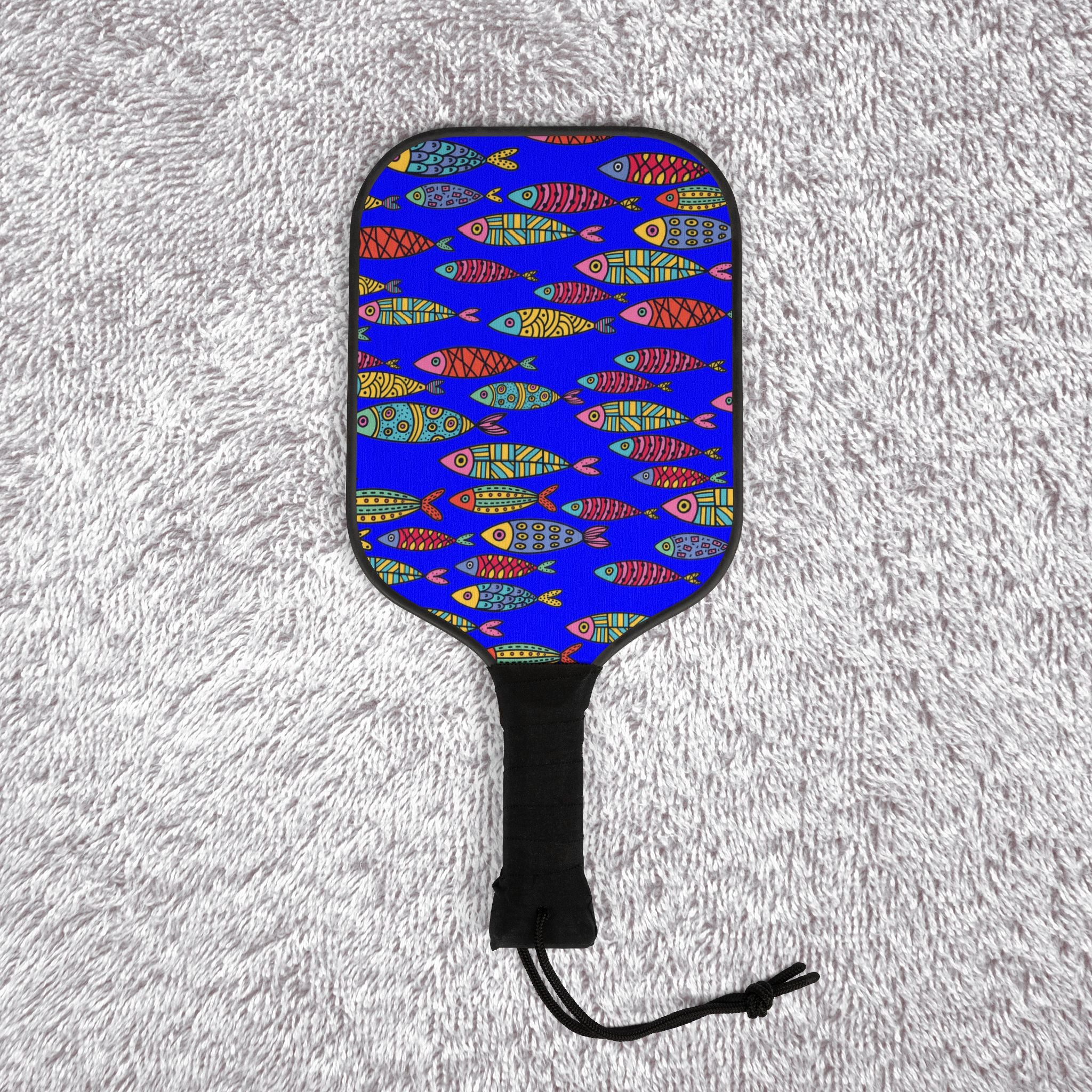 Pickleball kit (2 paddles + 2 balls + transparent bag) cute fishes blue