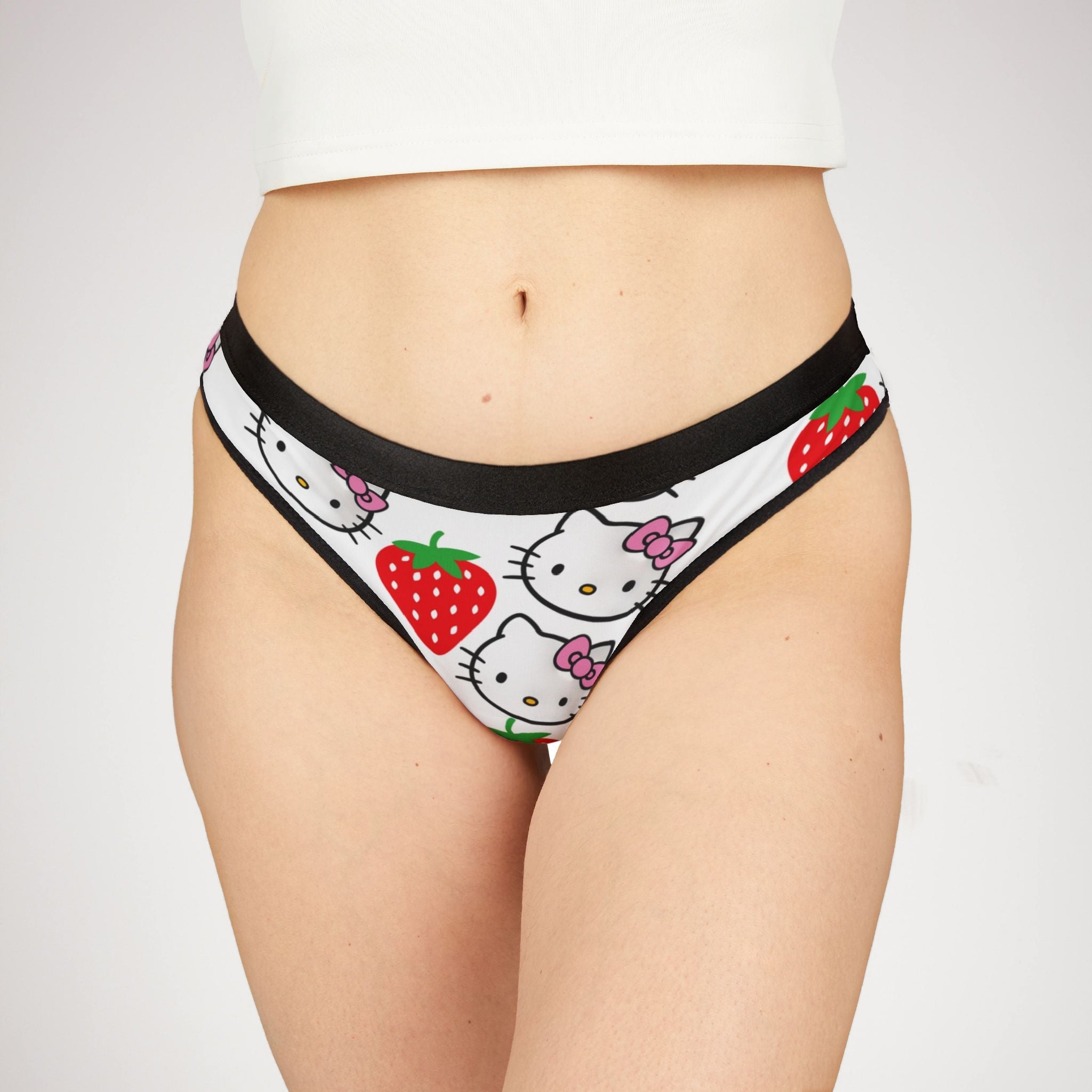 Women's thongs kitty strawberry white