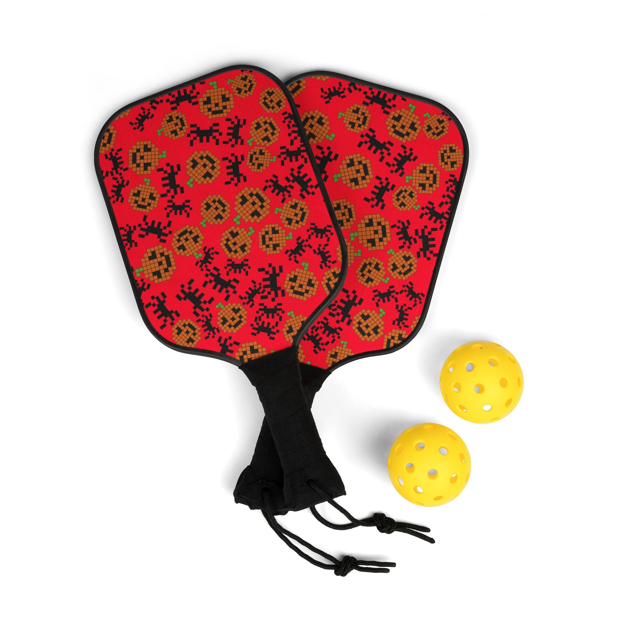 Pickleball kit (2 paddles + 2 balls + transparent bag) pumpkin spider pixel halloween red