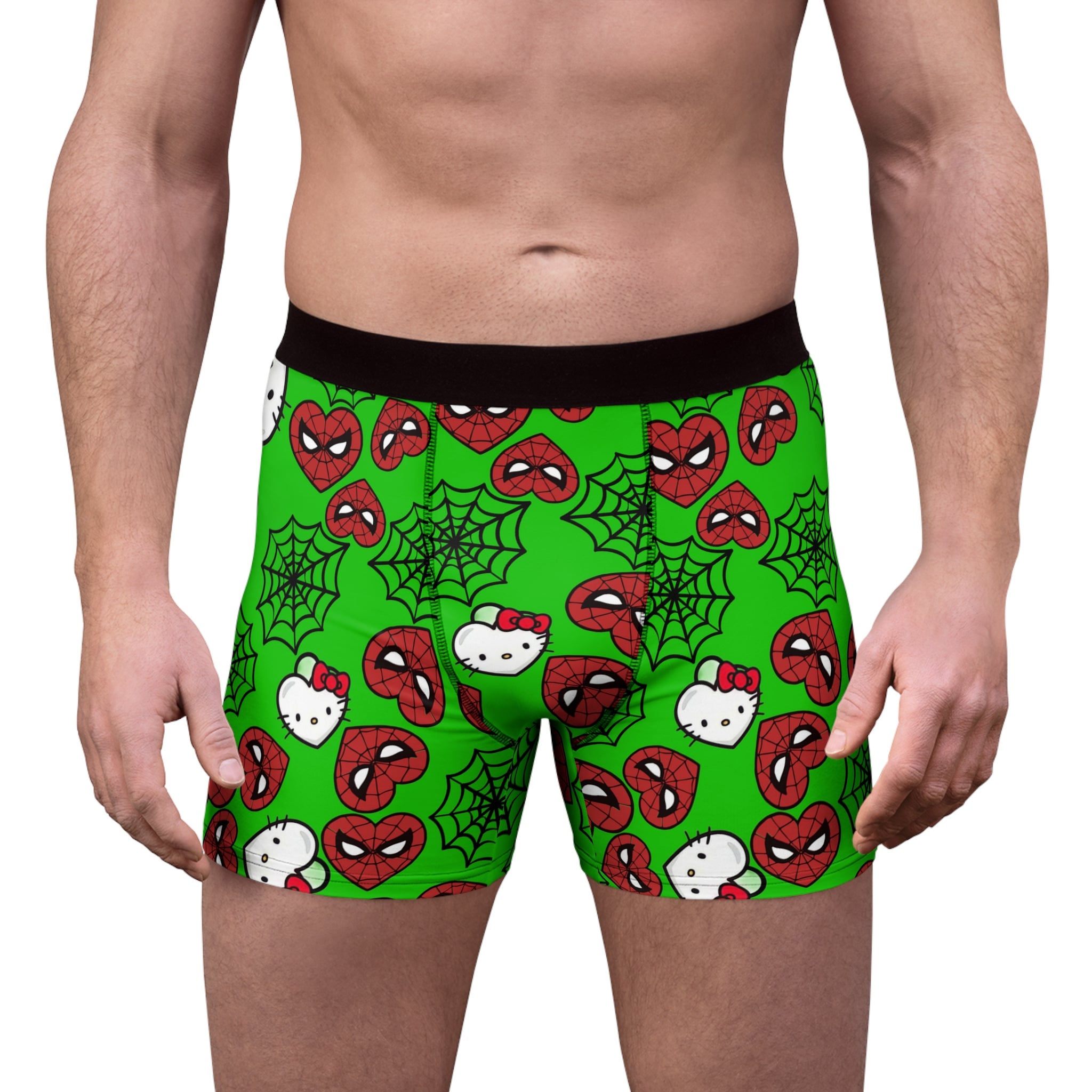 Men's boxer briefs kitty spider web heart green