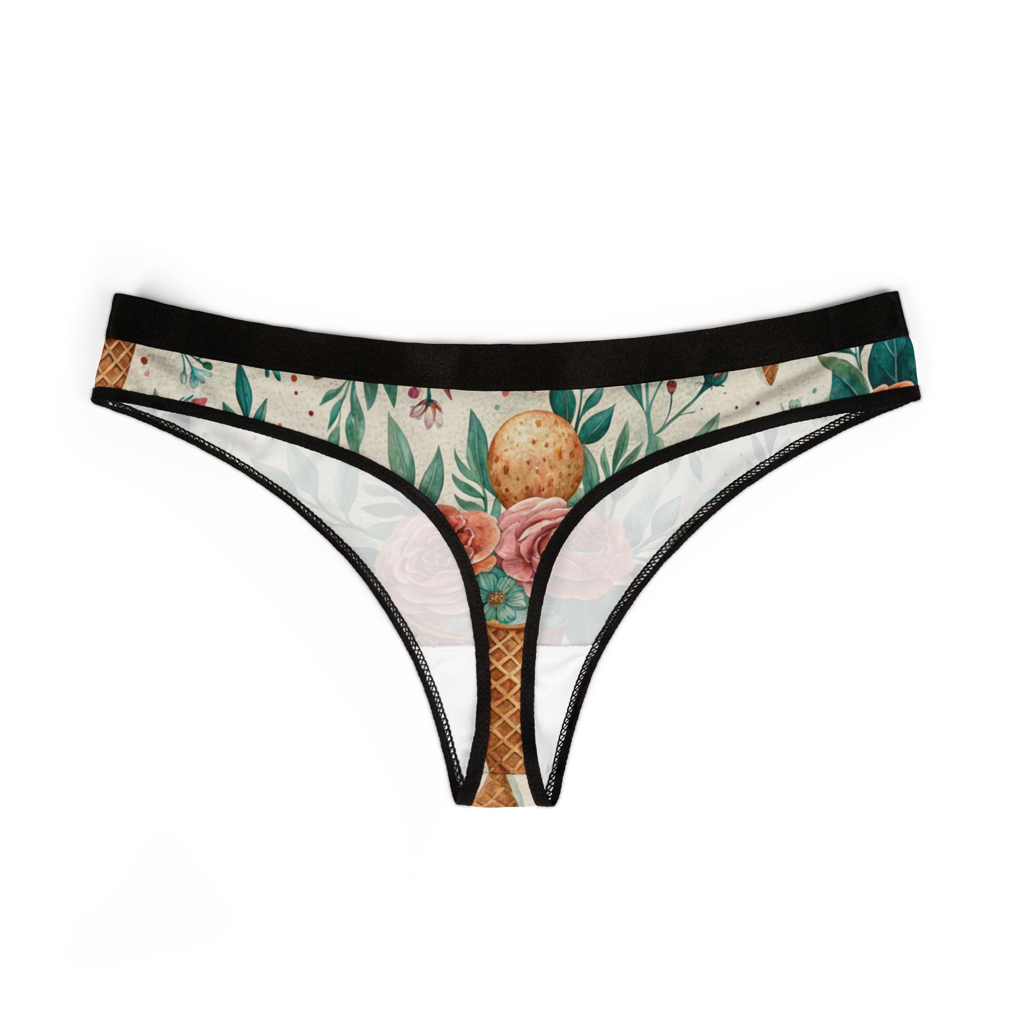Women's thongs floral ice cream