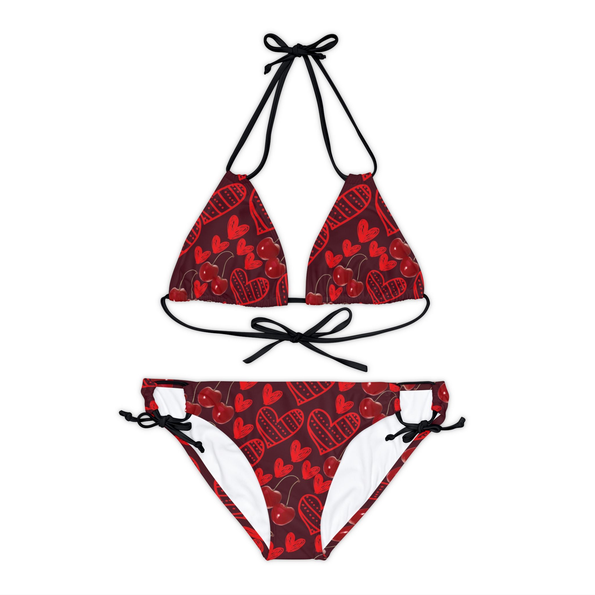 Strappy bikini set cherry and   sweet hearts red