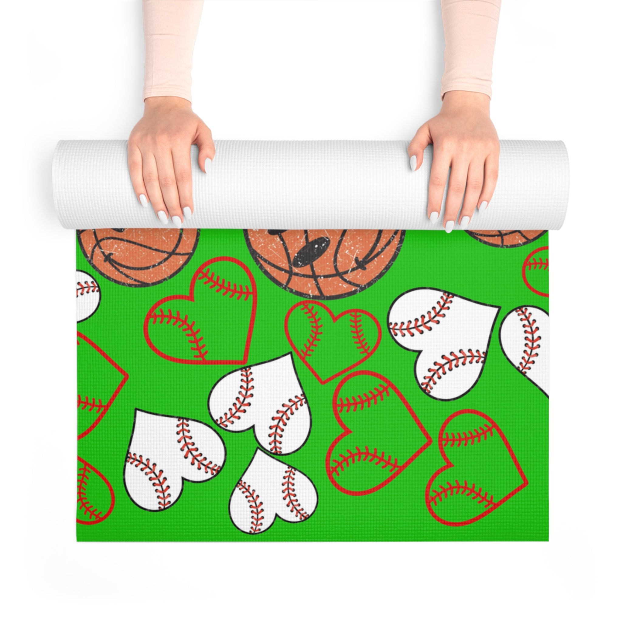 Foam yoga mat basketball hearts valentine green