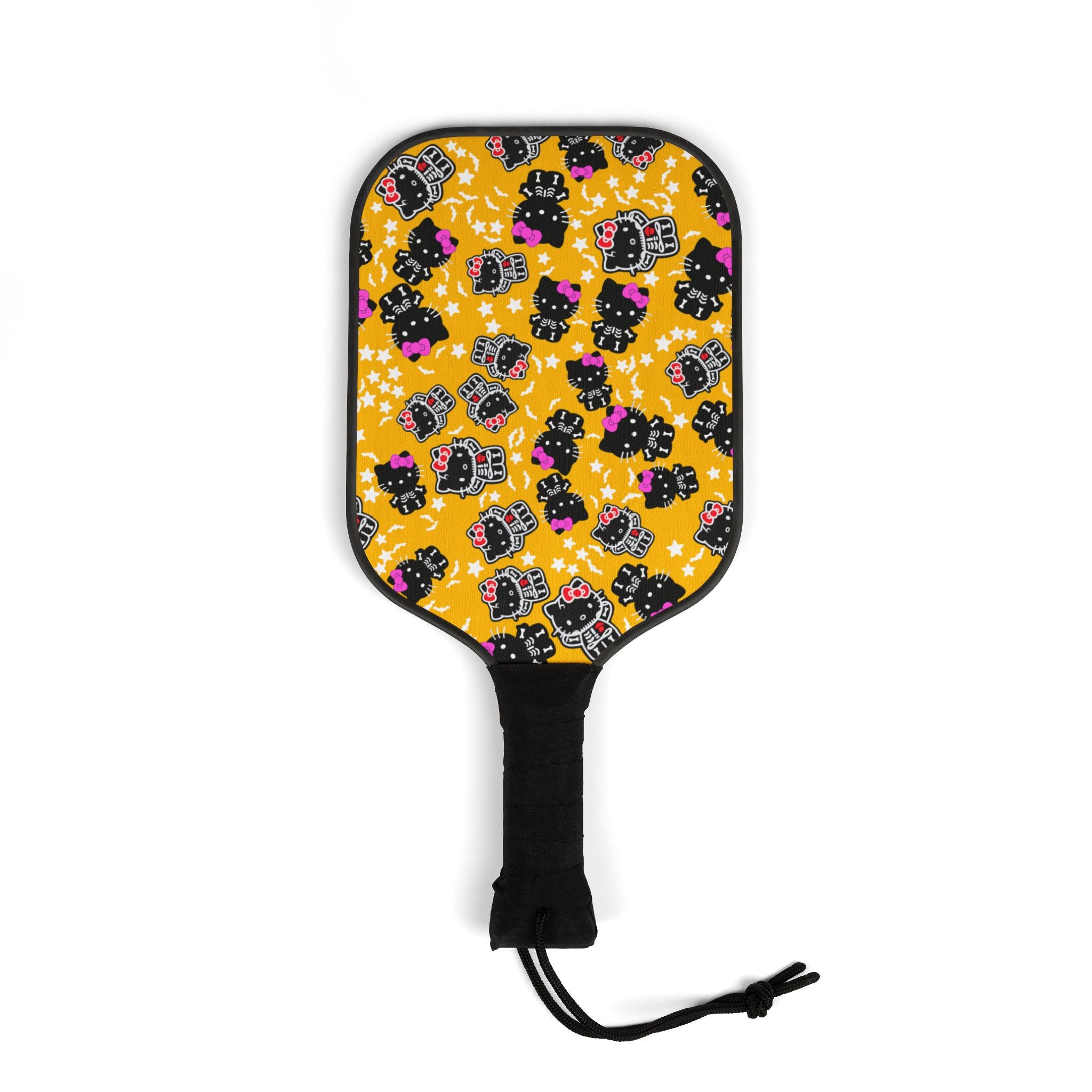 Pickleball kit (2 paddles + 2 balls + transparent bag) kitty halloween bones yellow