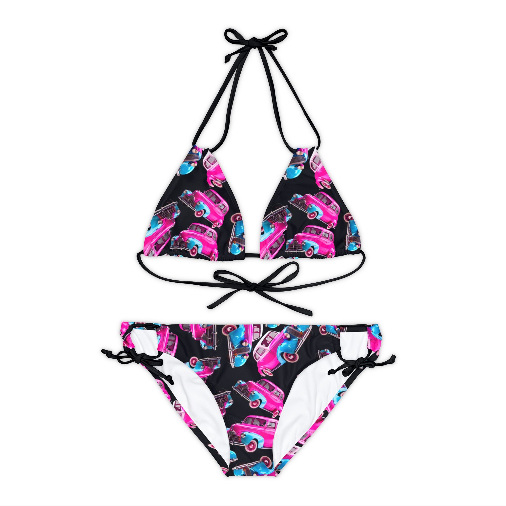 Strappy bikini set cartoon dirty old cars black