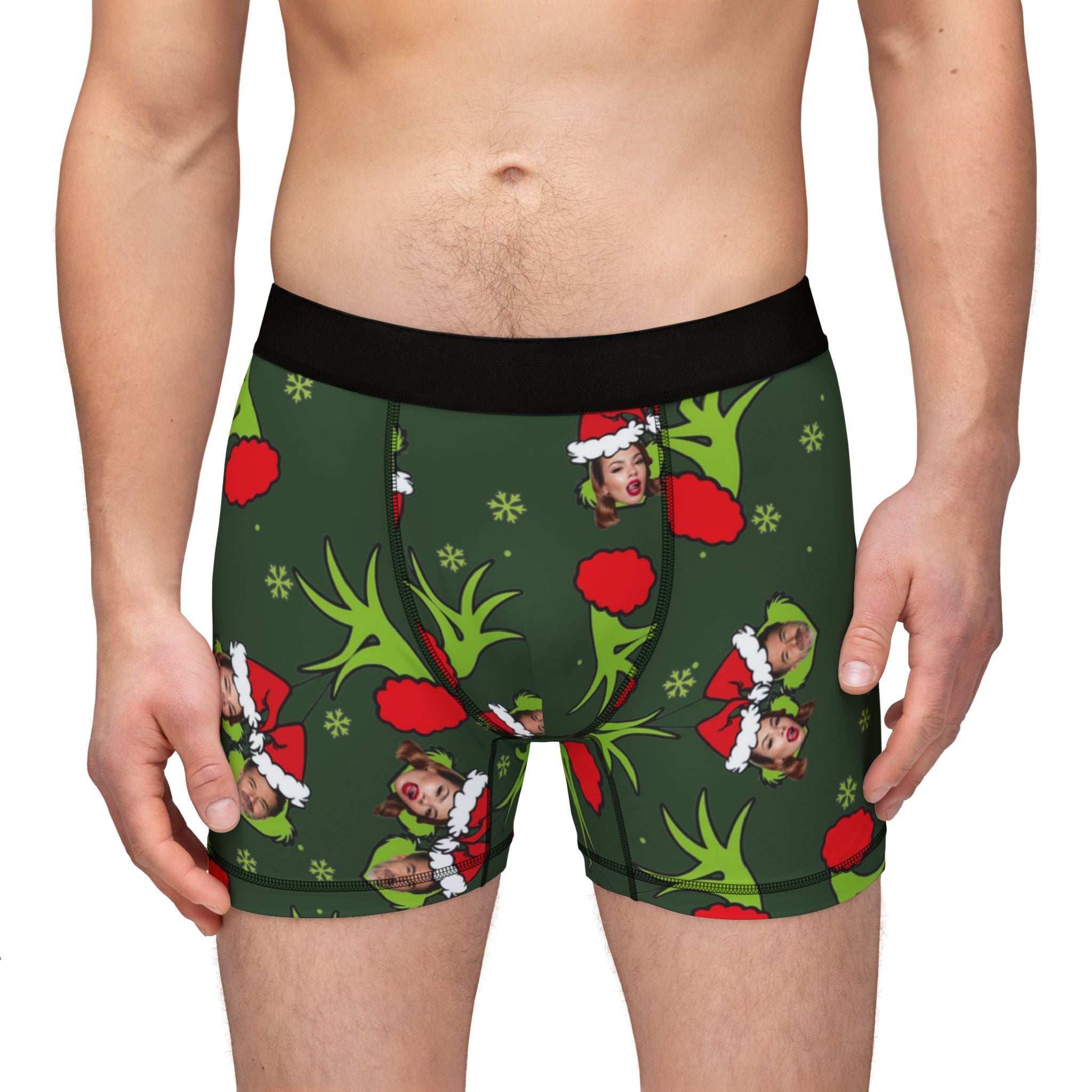 Men's boxers grinch christmas faces love green