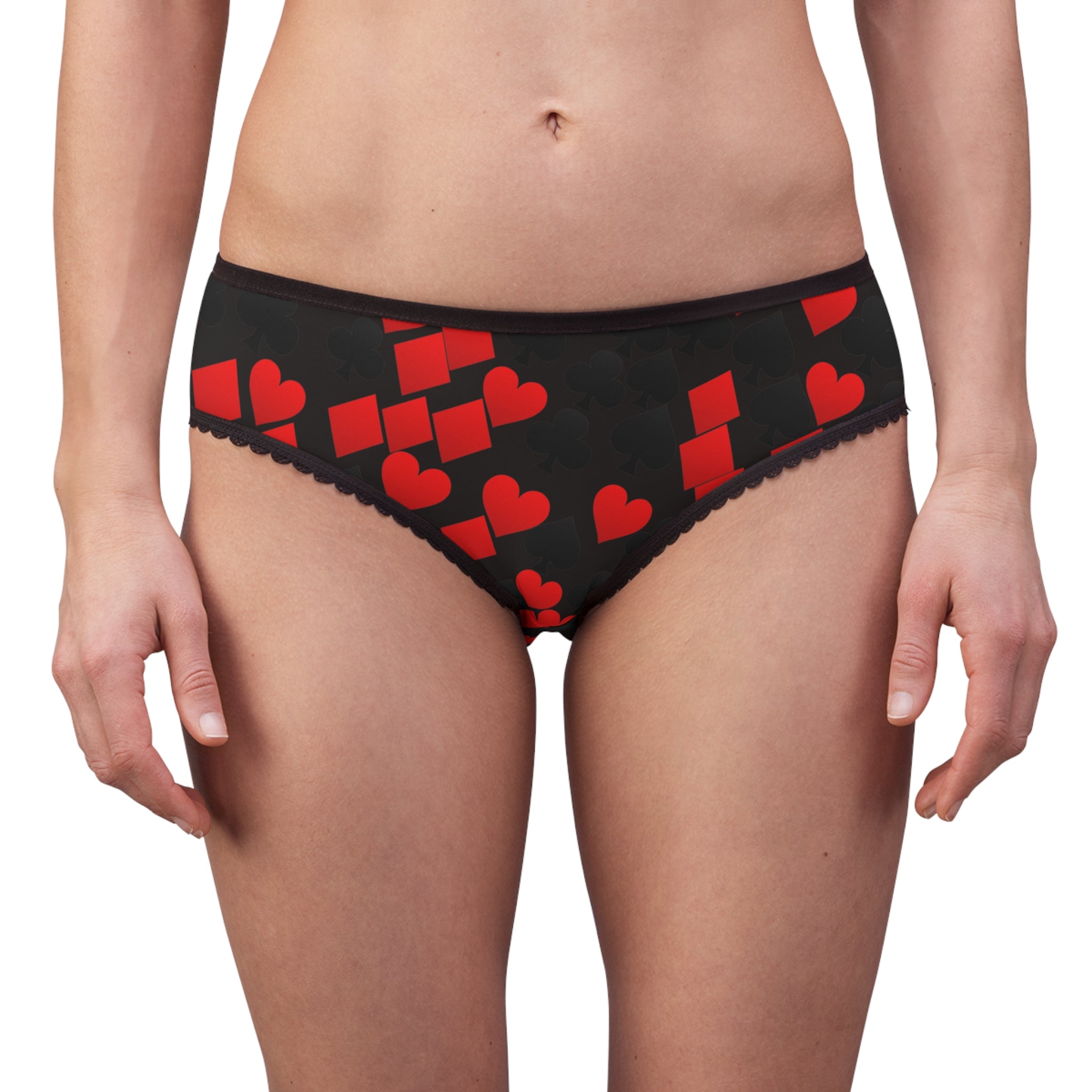 Women's briefs playing cards spades hearts diamonds clubs valentine love black