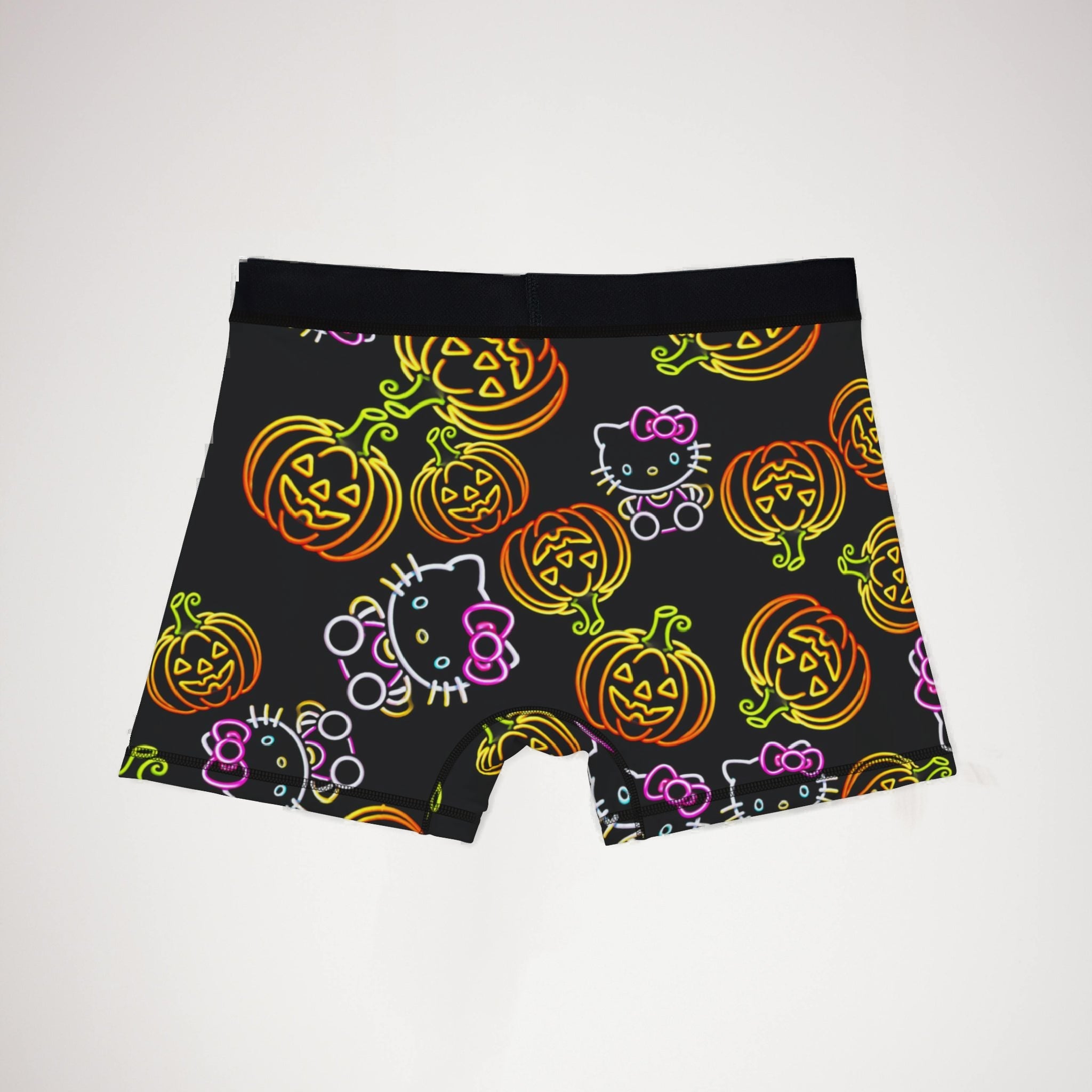 Men's boxers neon pumpkin kitty halloween black