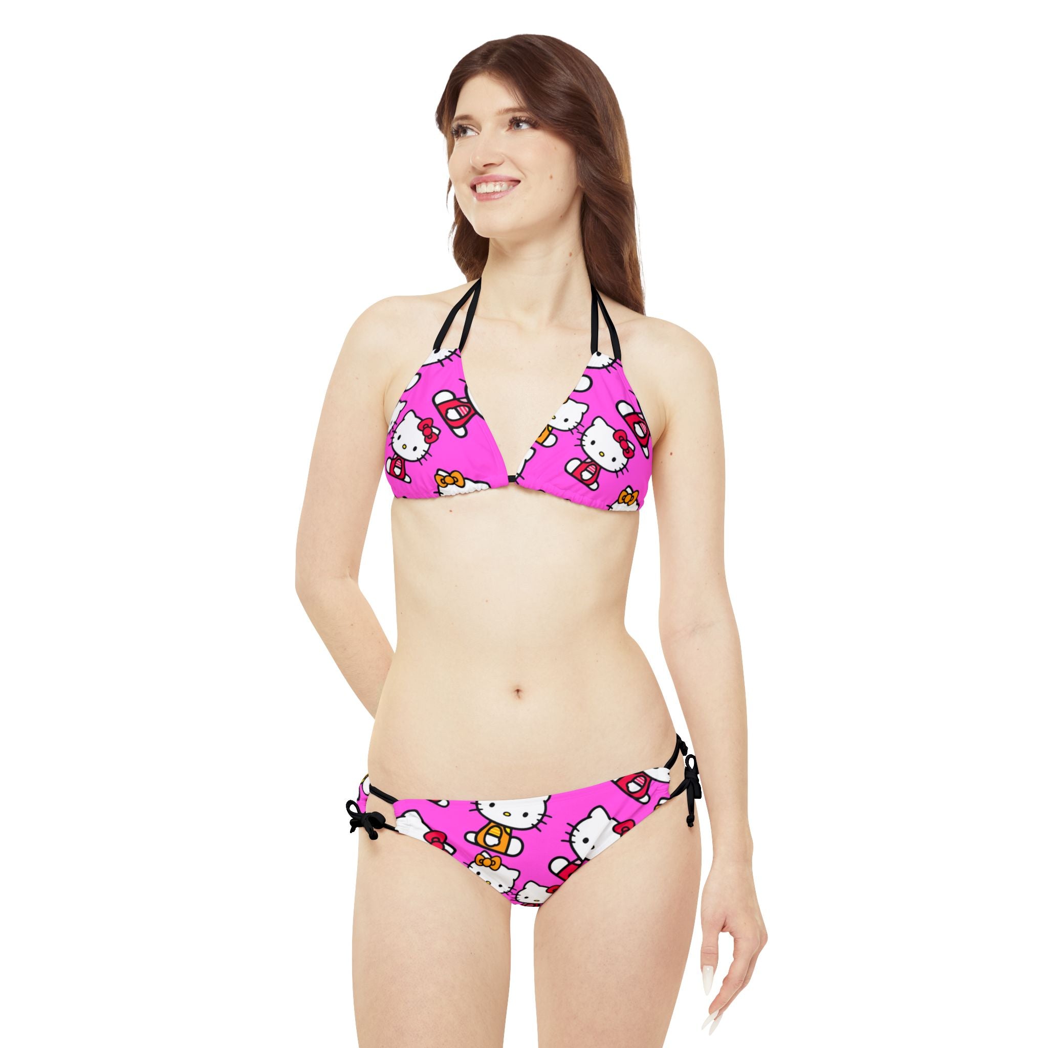 Strappy bikini set kitty two colors pink