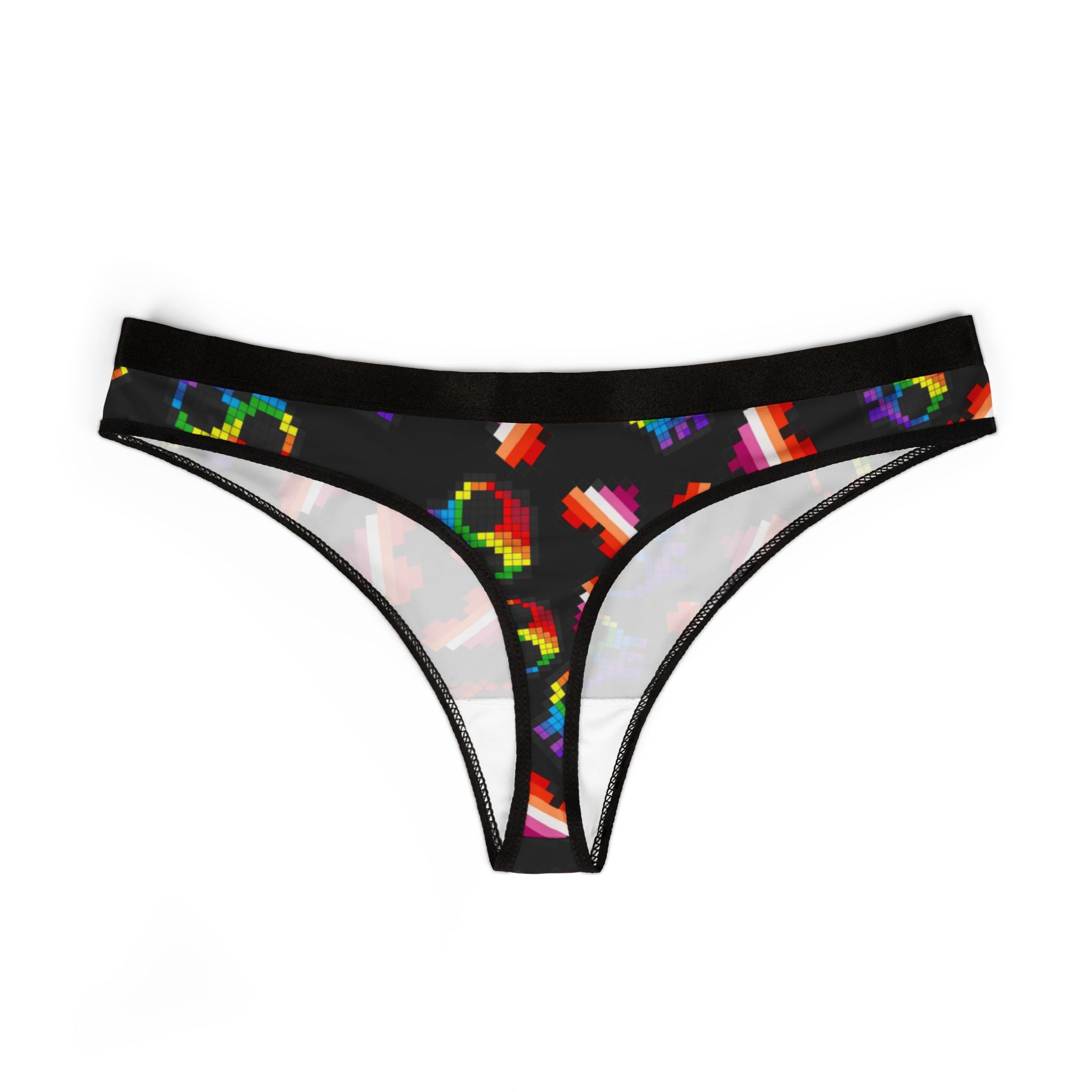 Women's thongs lgbt pride skull heart Halloween black