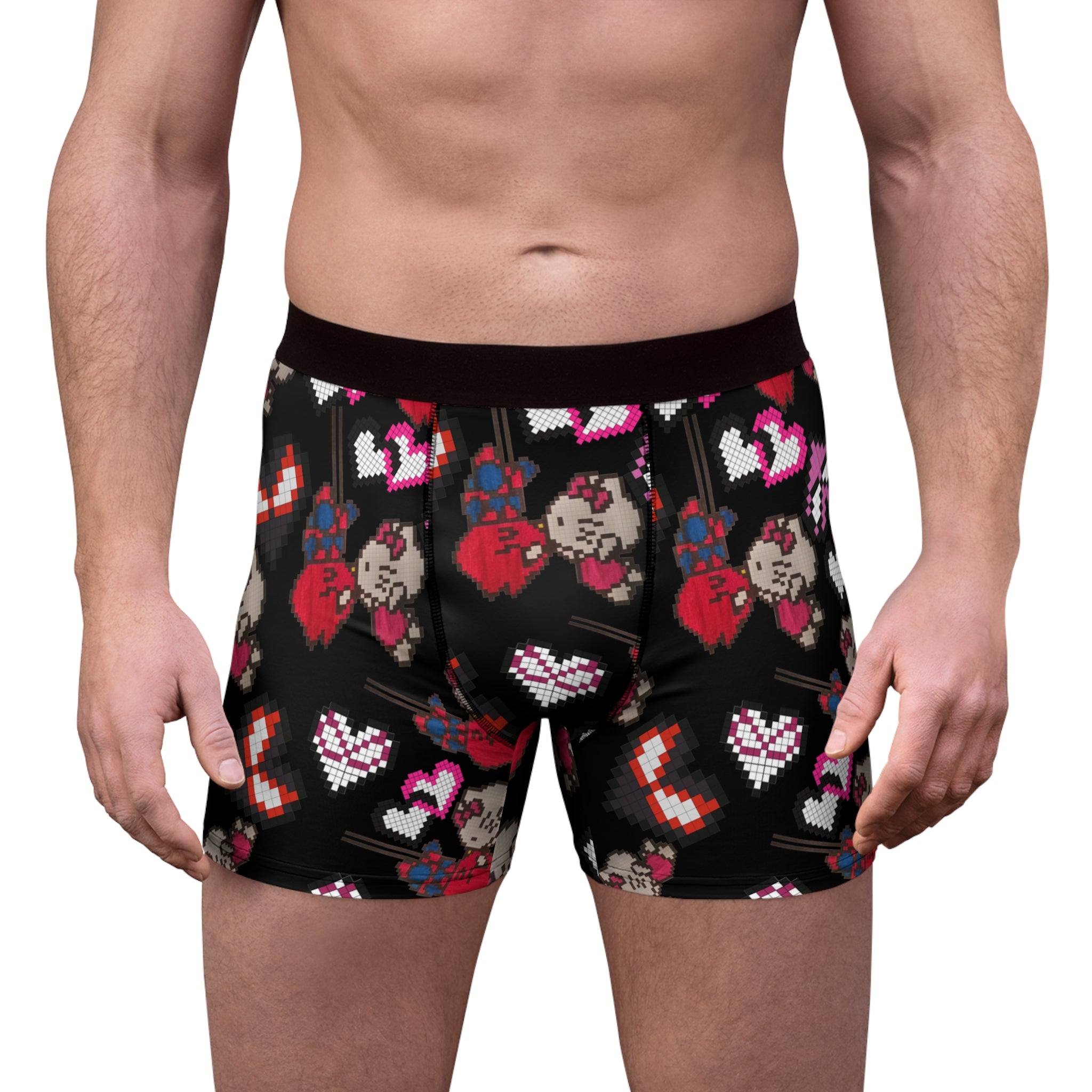 Men's boxer briefs spider kitty pixel kiss hearts black