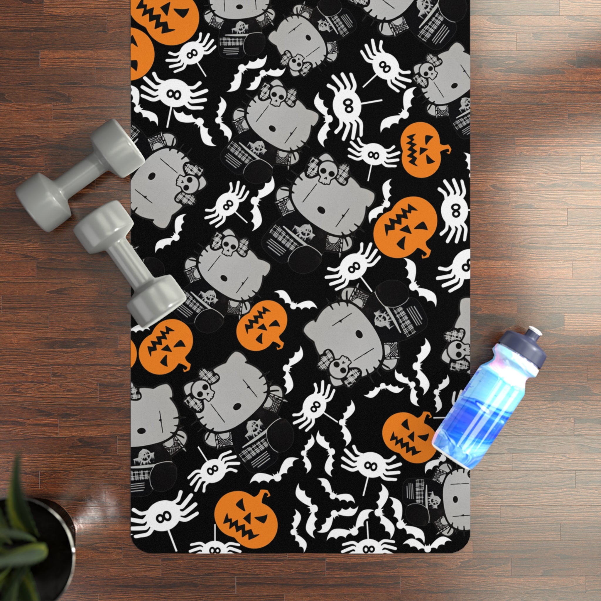 Rubber yoga mat kitty blank pumpkin halloween black