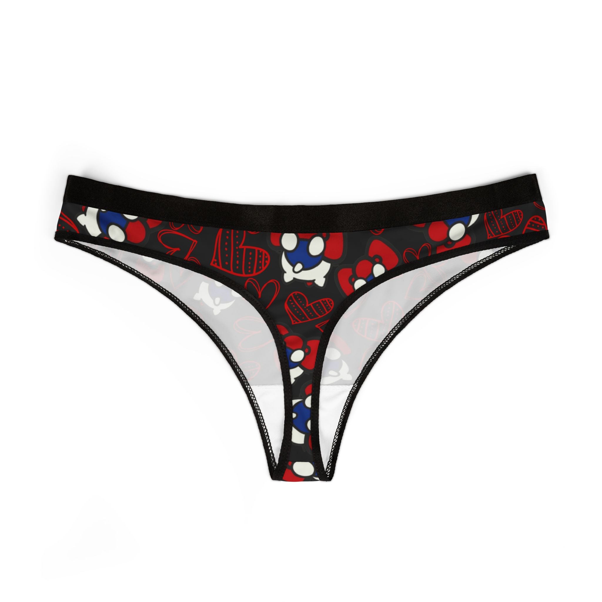 Women's thongs cherry kitty back heart black