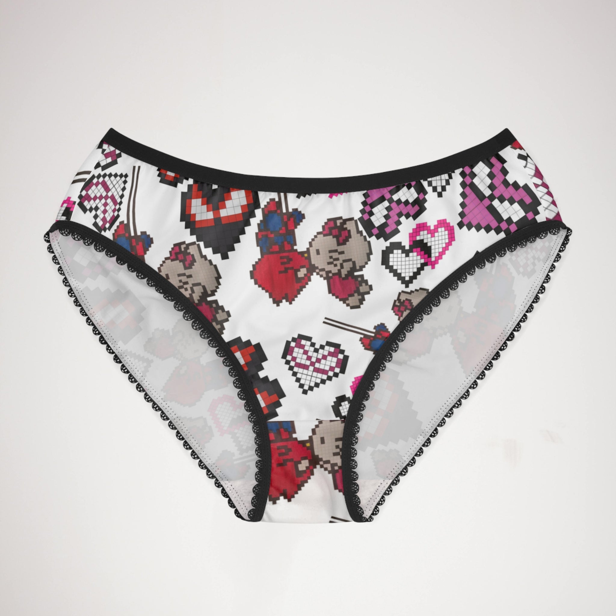 Women's briefs spider kitty pixel kiss hearts white