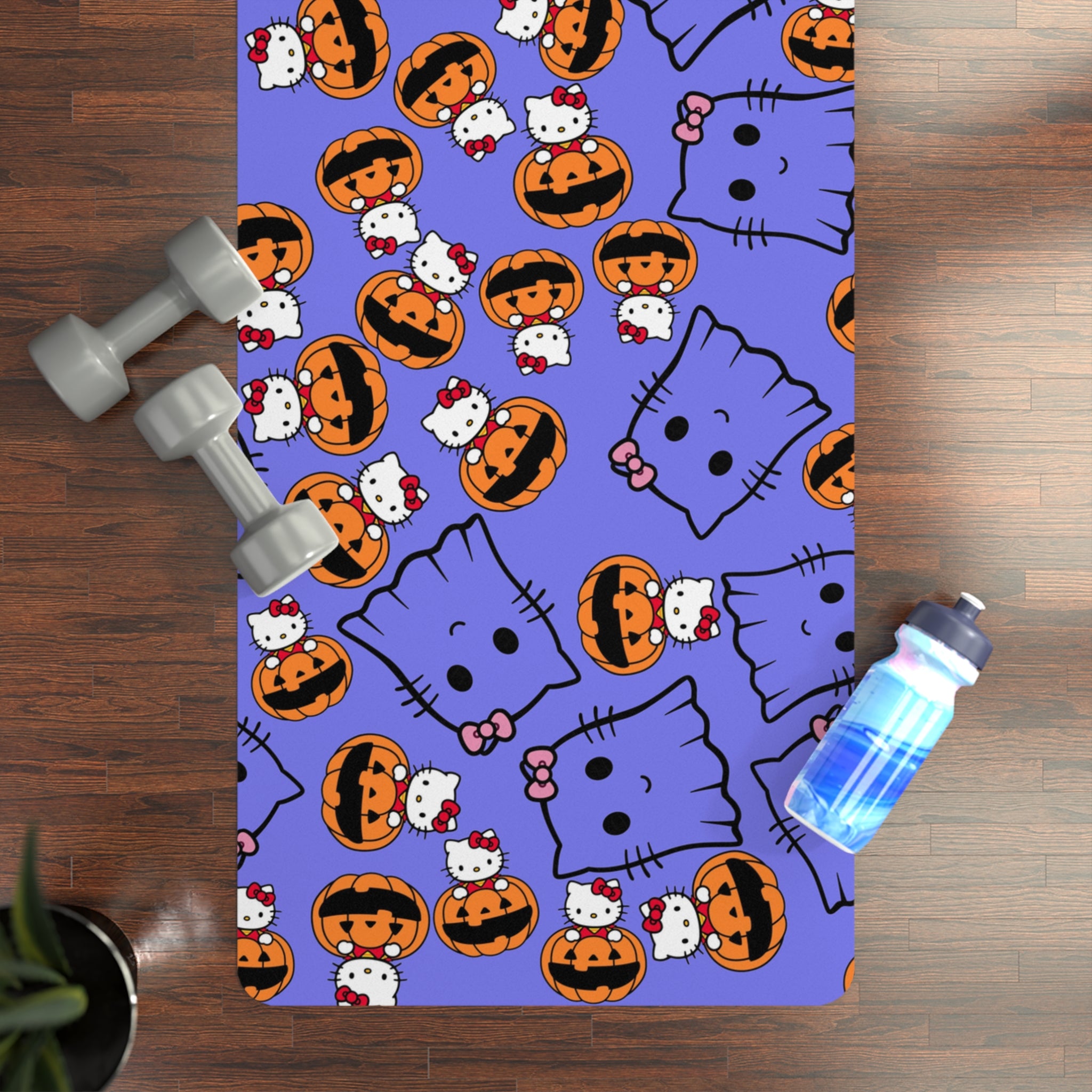 Rubber yoga mat kitty pumpkin cute ghost blue