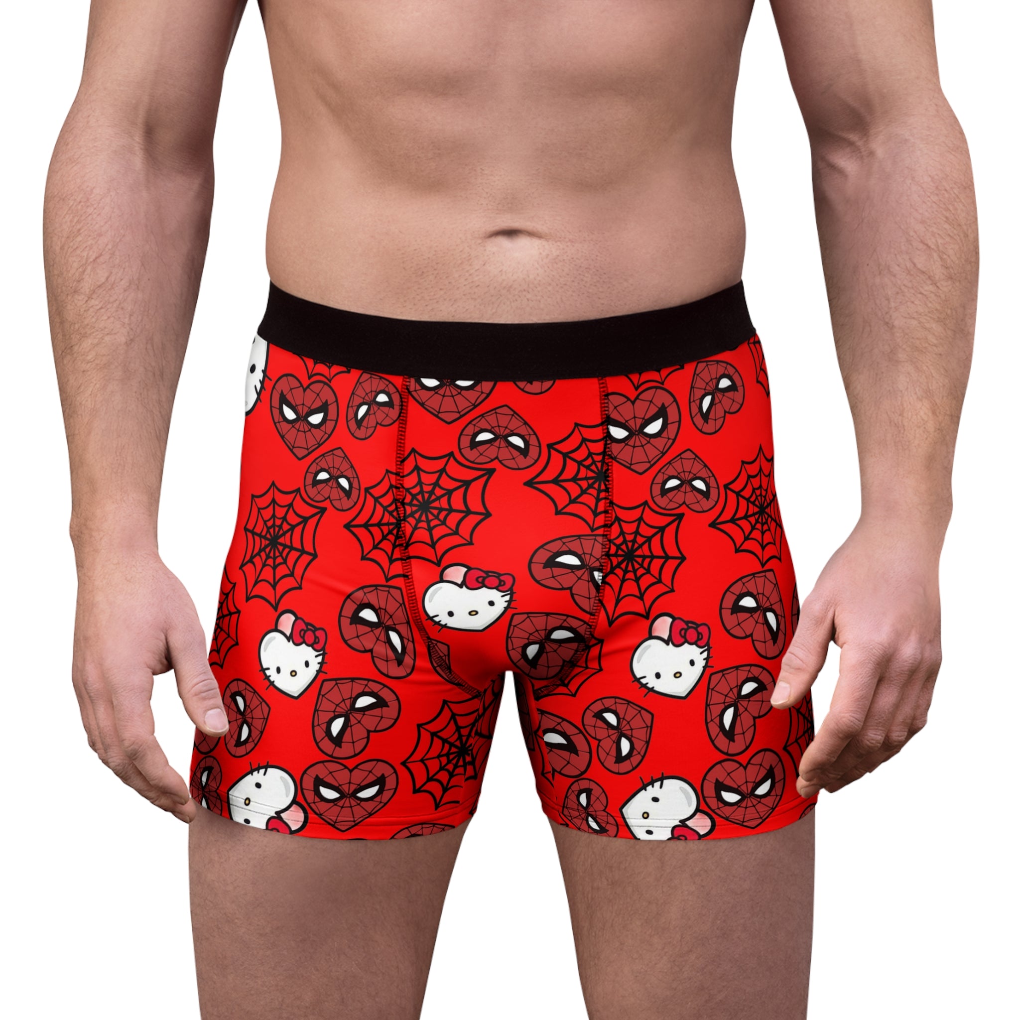 Men's boxer briefs kitty spider web heart red