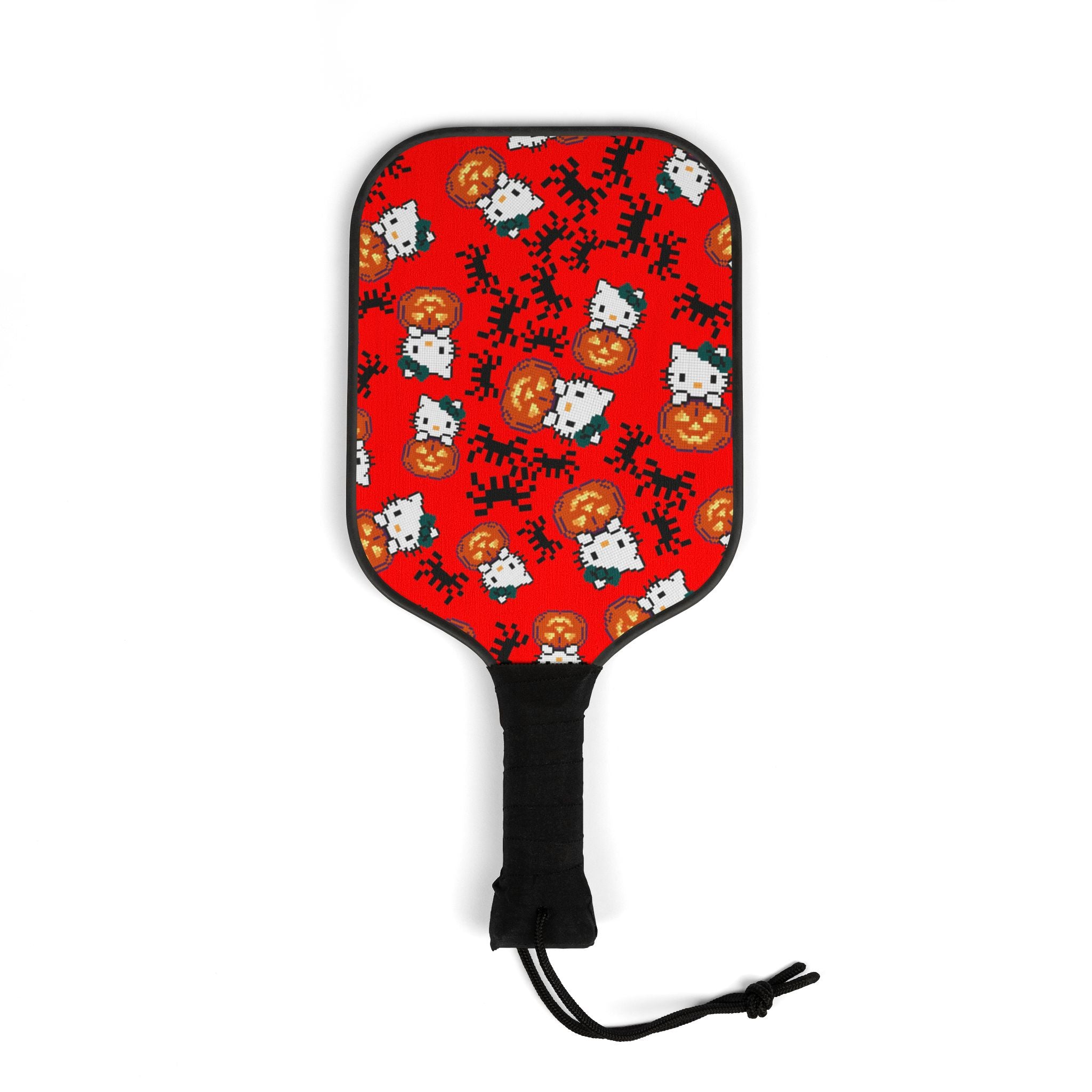 Pickleball kit (2 paddles + 2 balls + transparent bag) kitty pumpkin Halloween pixel spider red