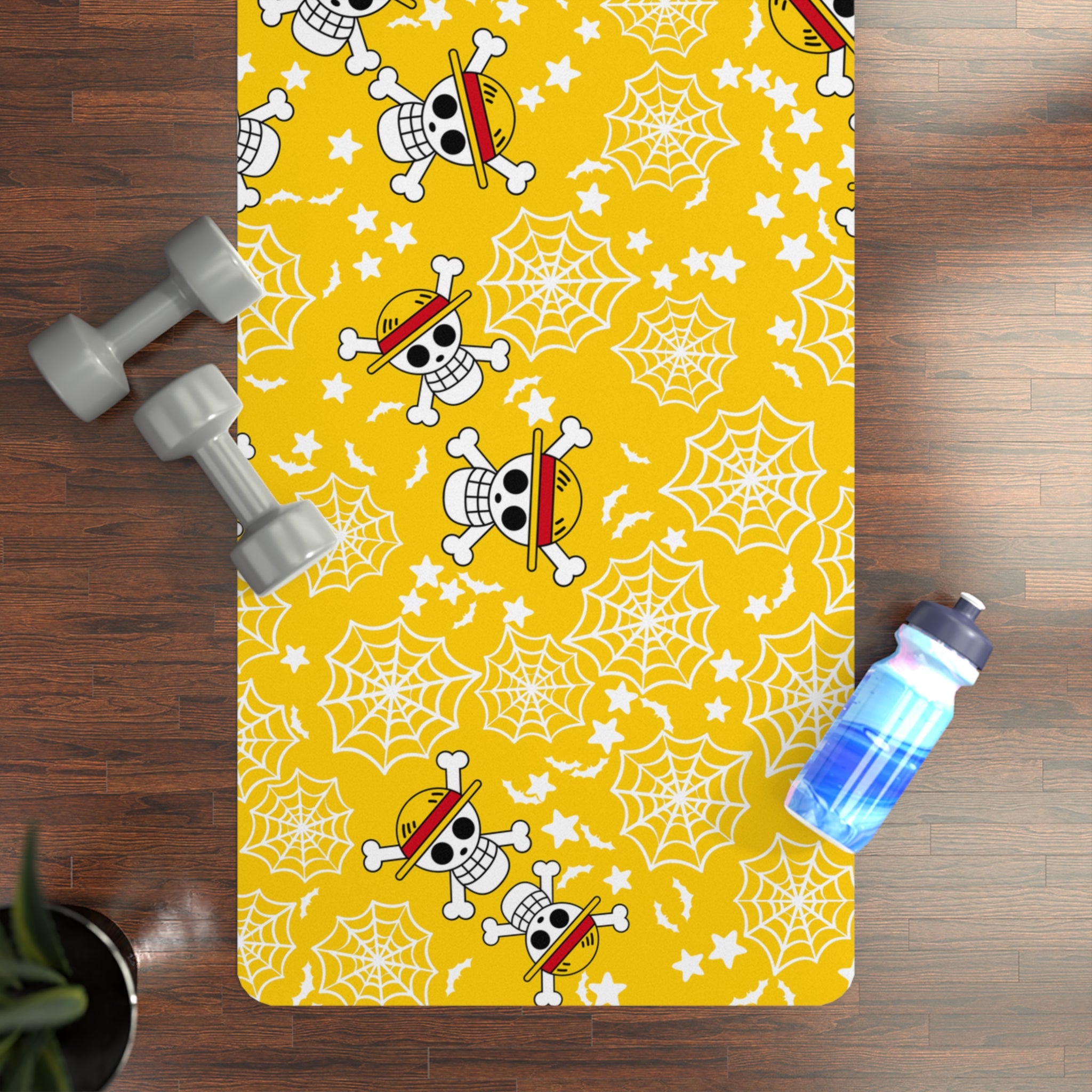 Rubber yoga mat skull anime bats pumpkin halloween yellow