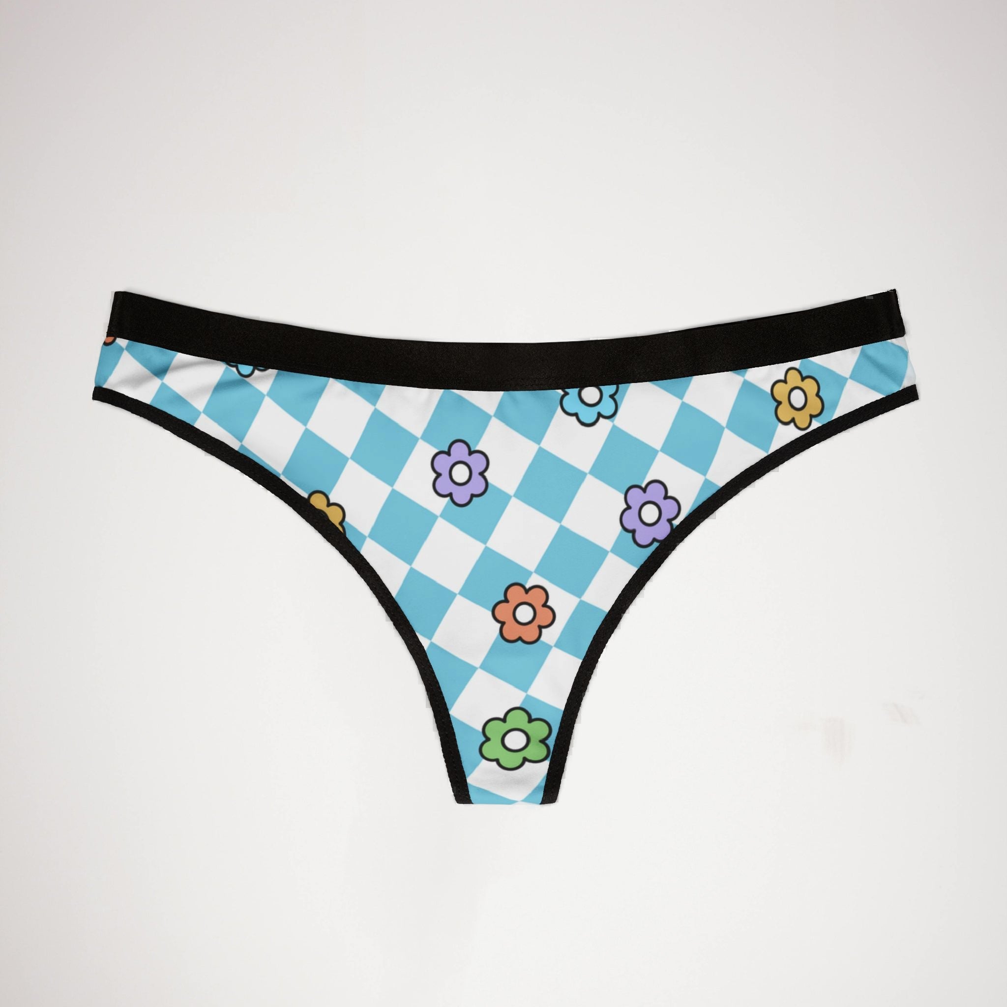 Women's thongs spring flower checkered