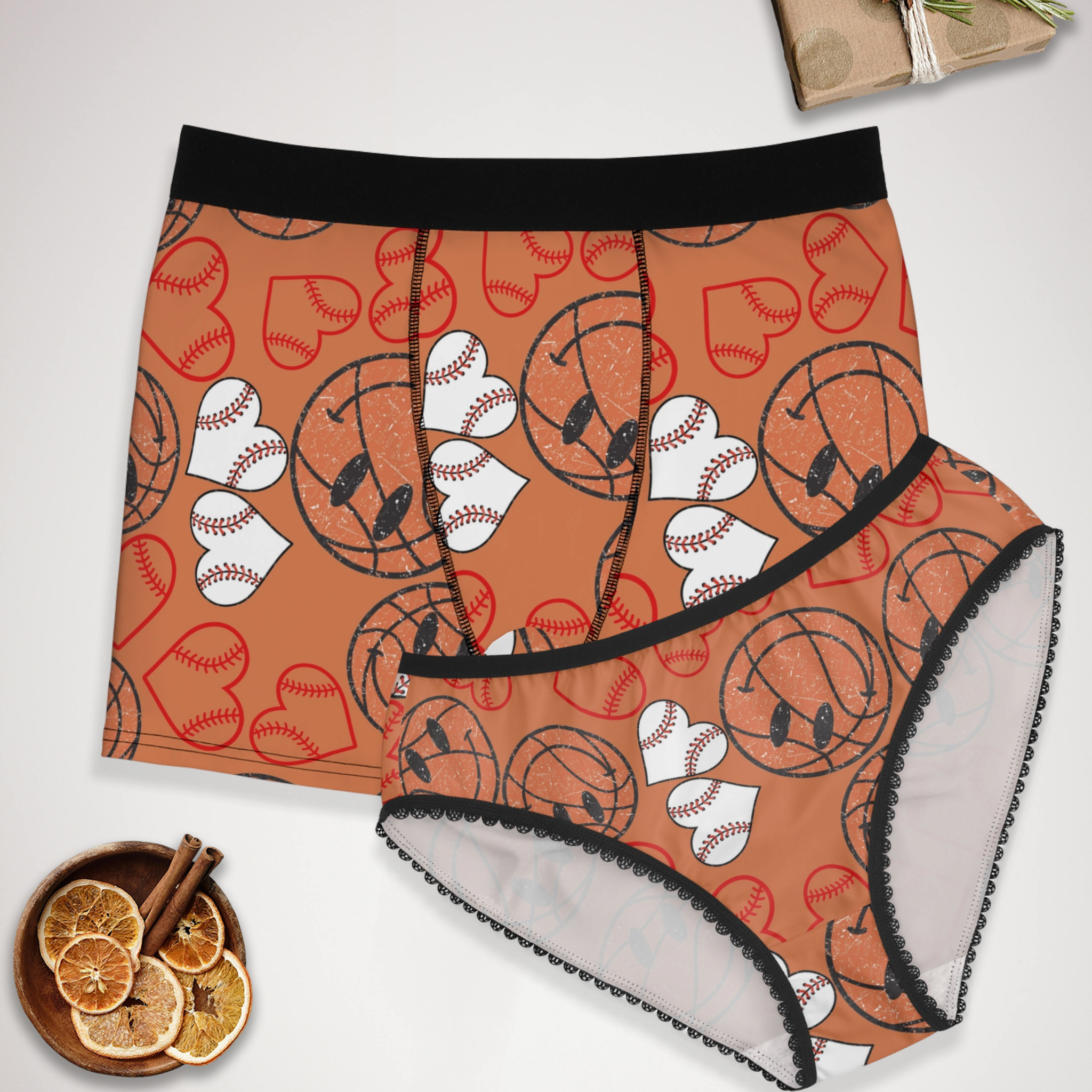 Couples matching BasketBall hearts valentine underwear set boxer & briefs