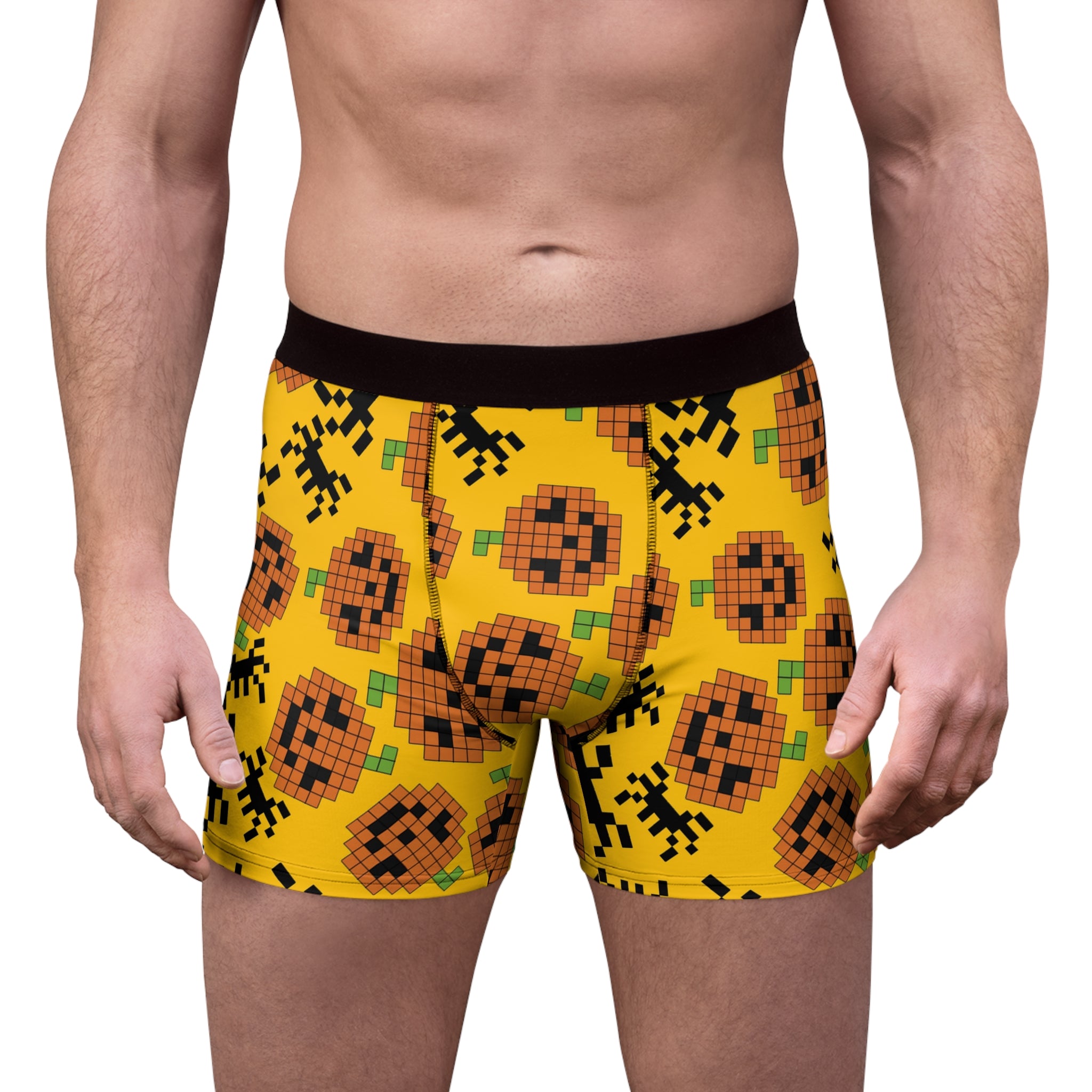 Men's boxer briefs pumpkin spider pixel halloween yellow