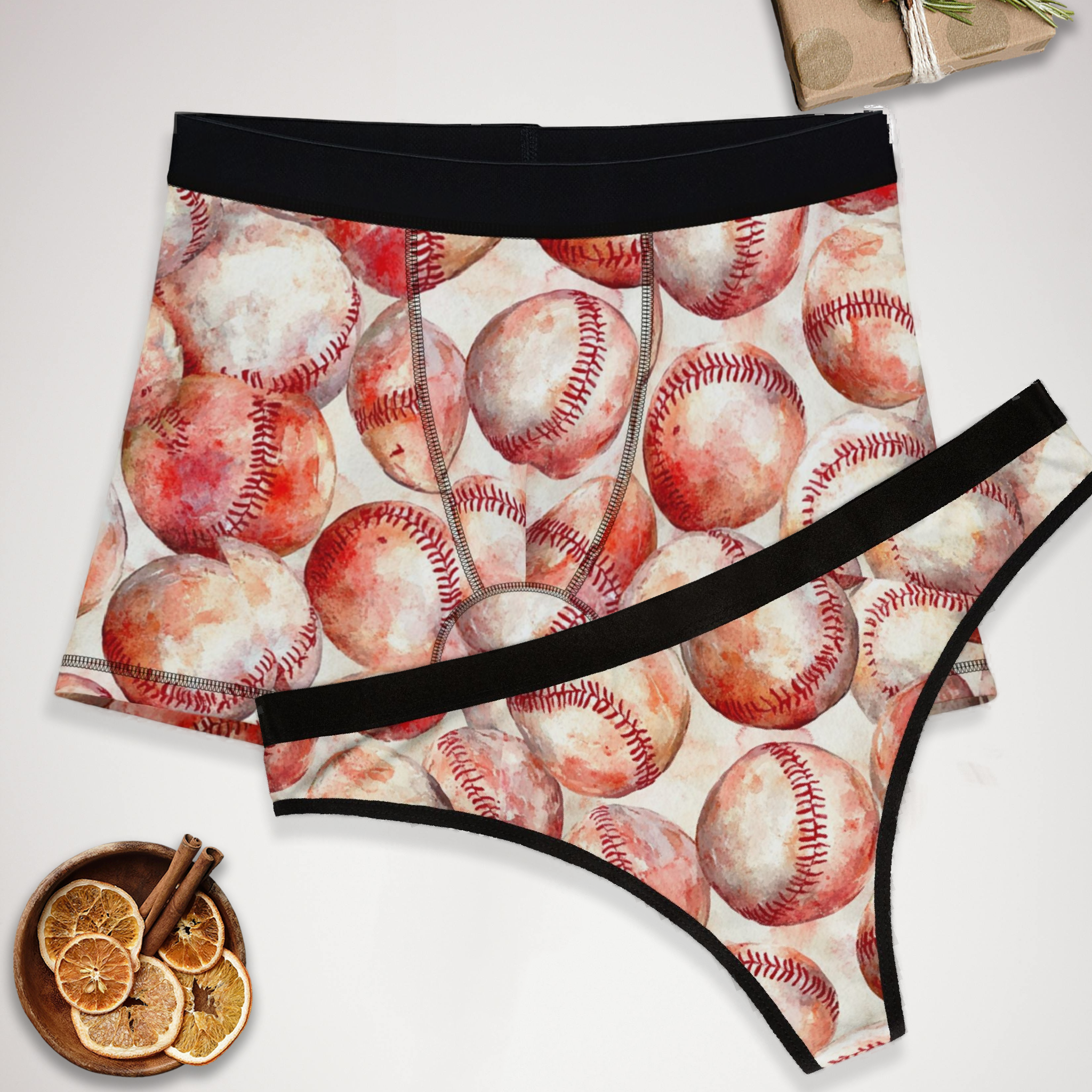Matching underwear Watercolor Baseball One for couples boxer & thong set