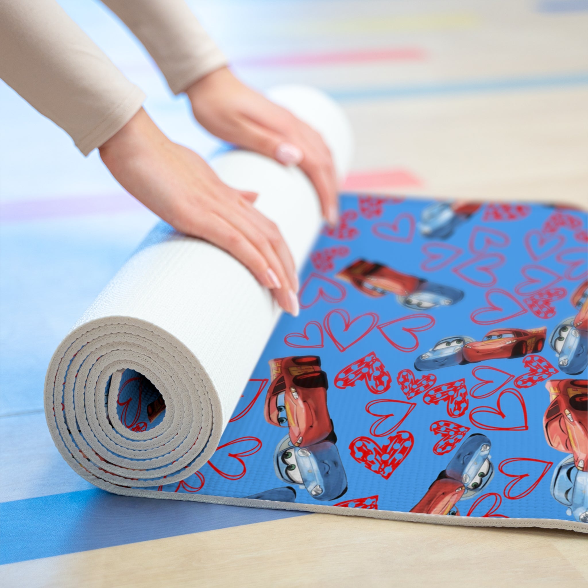 Foam yoga mat mcqueen couples hearts cyan