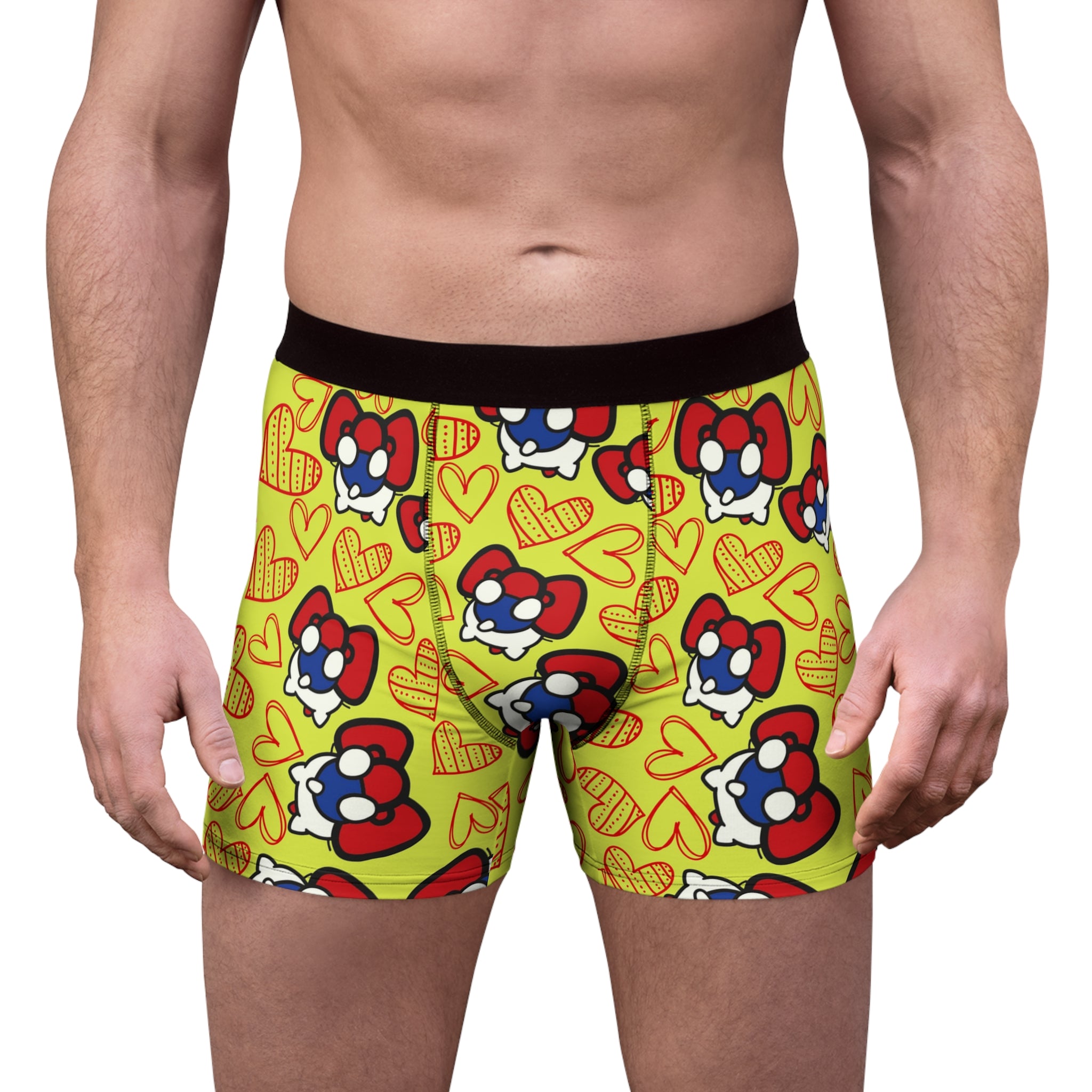 Men's boxer briefs cherry kitty back heart yellow