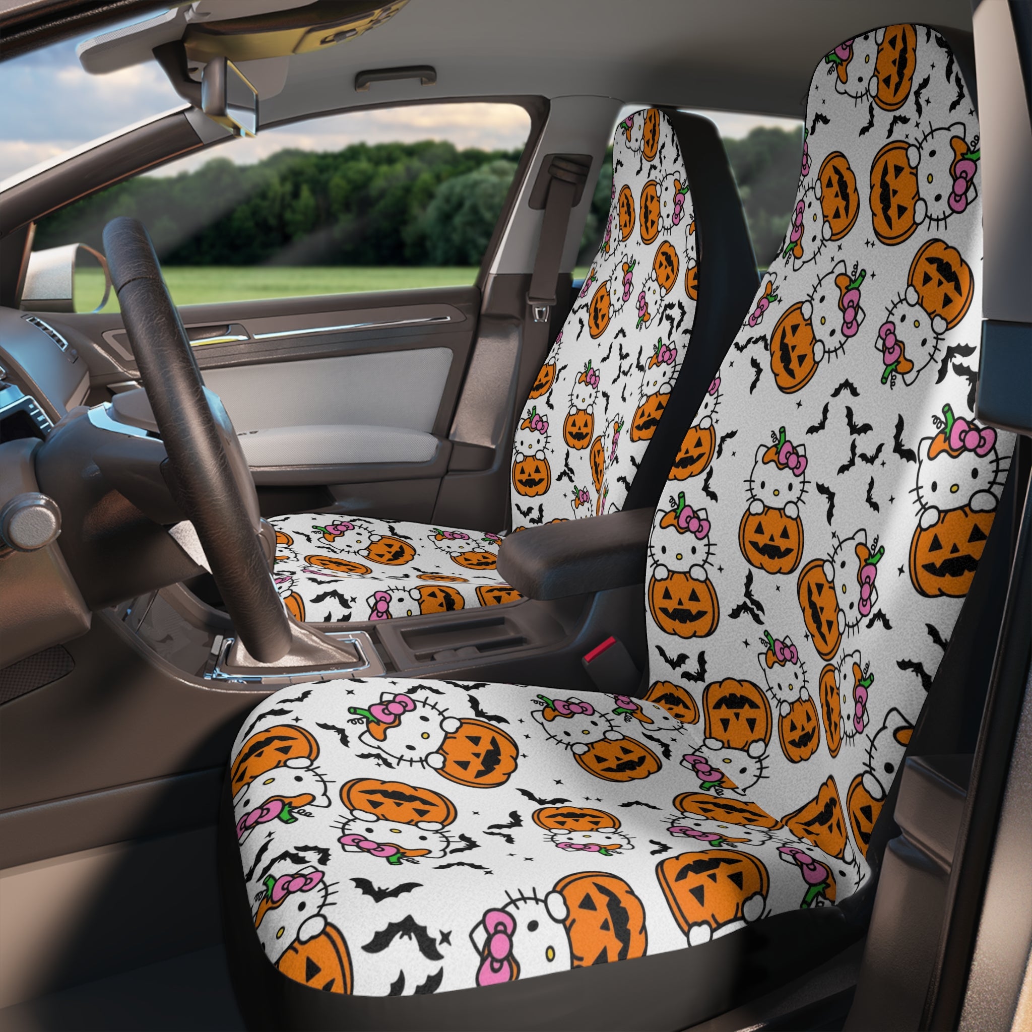 Car seat covers kitty hold pumpkin Halloween white