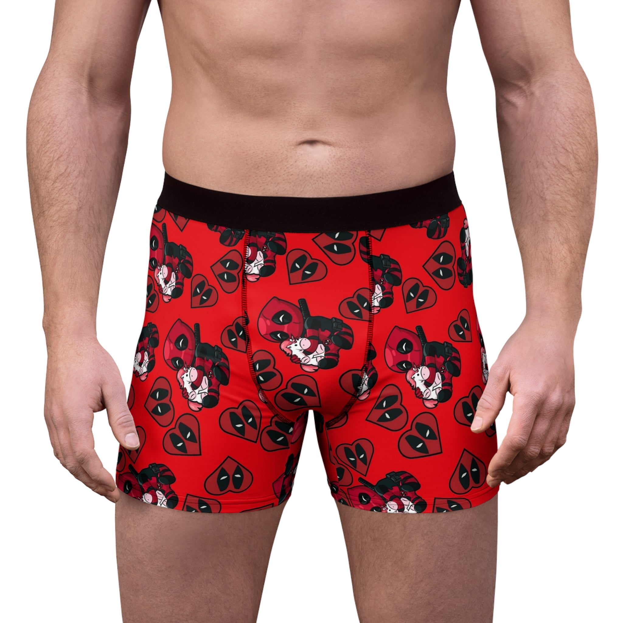 Men's boxer briefs deadpool unicorn hearts valentine love red