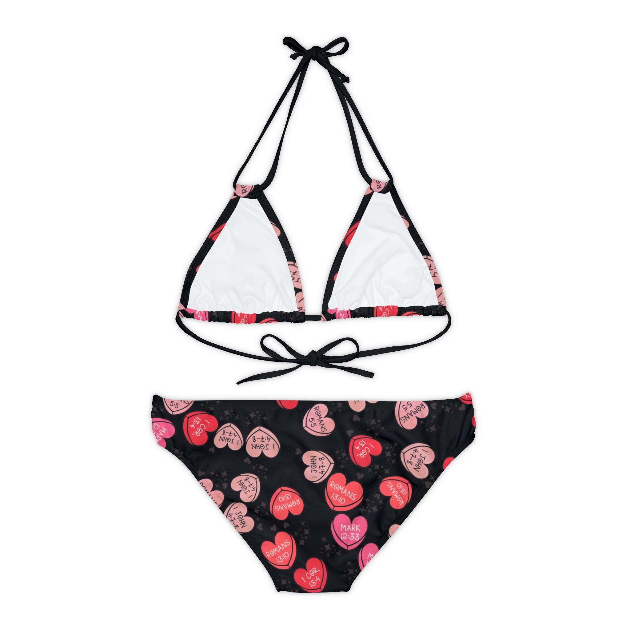 Strappy bikini set christian valentine sweet hearts black