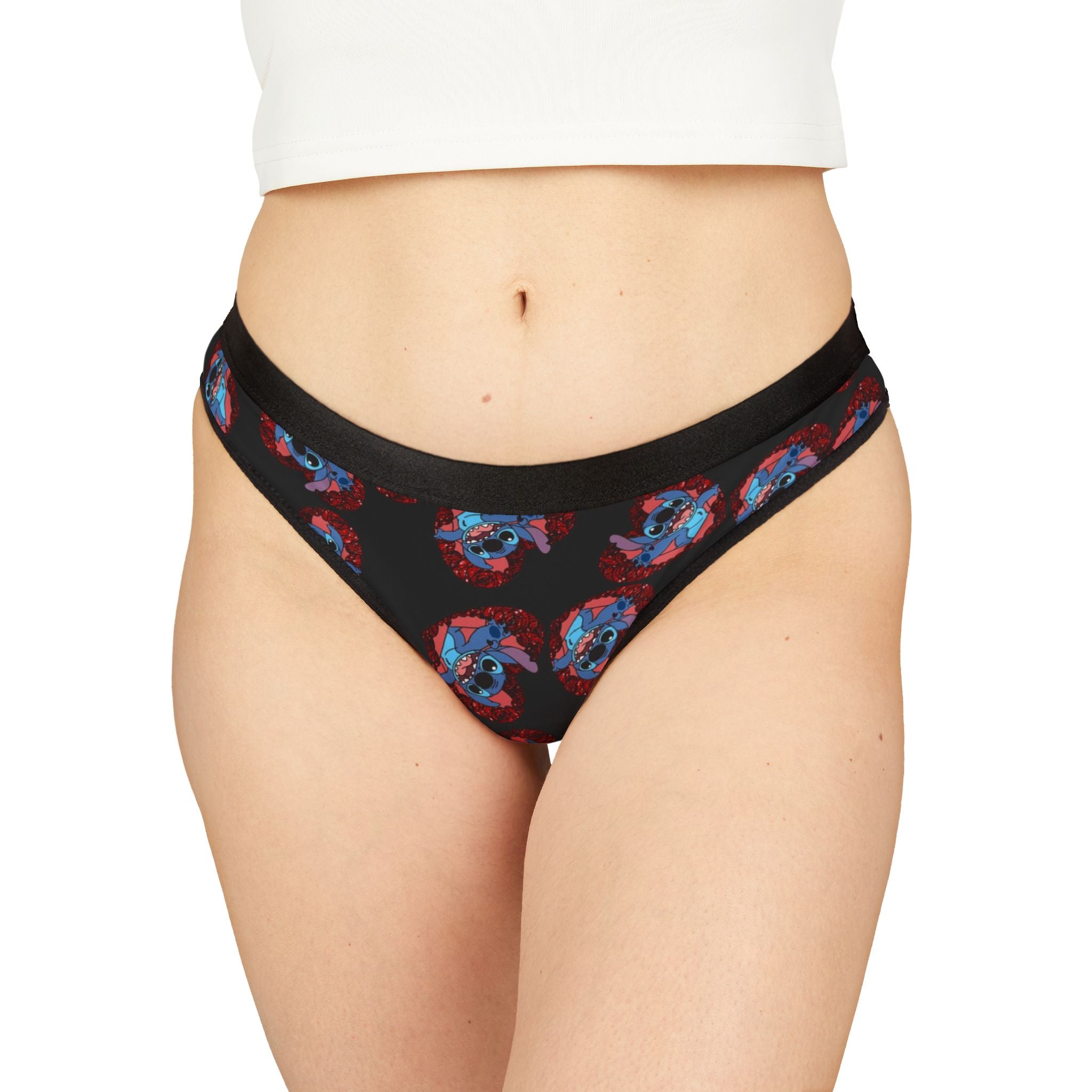 Women's thongs stitch valentine heart black