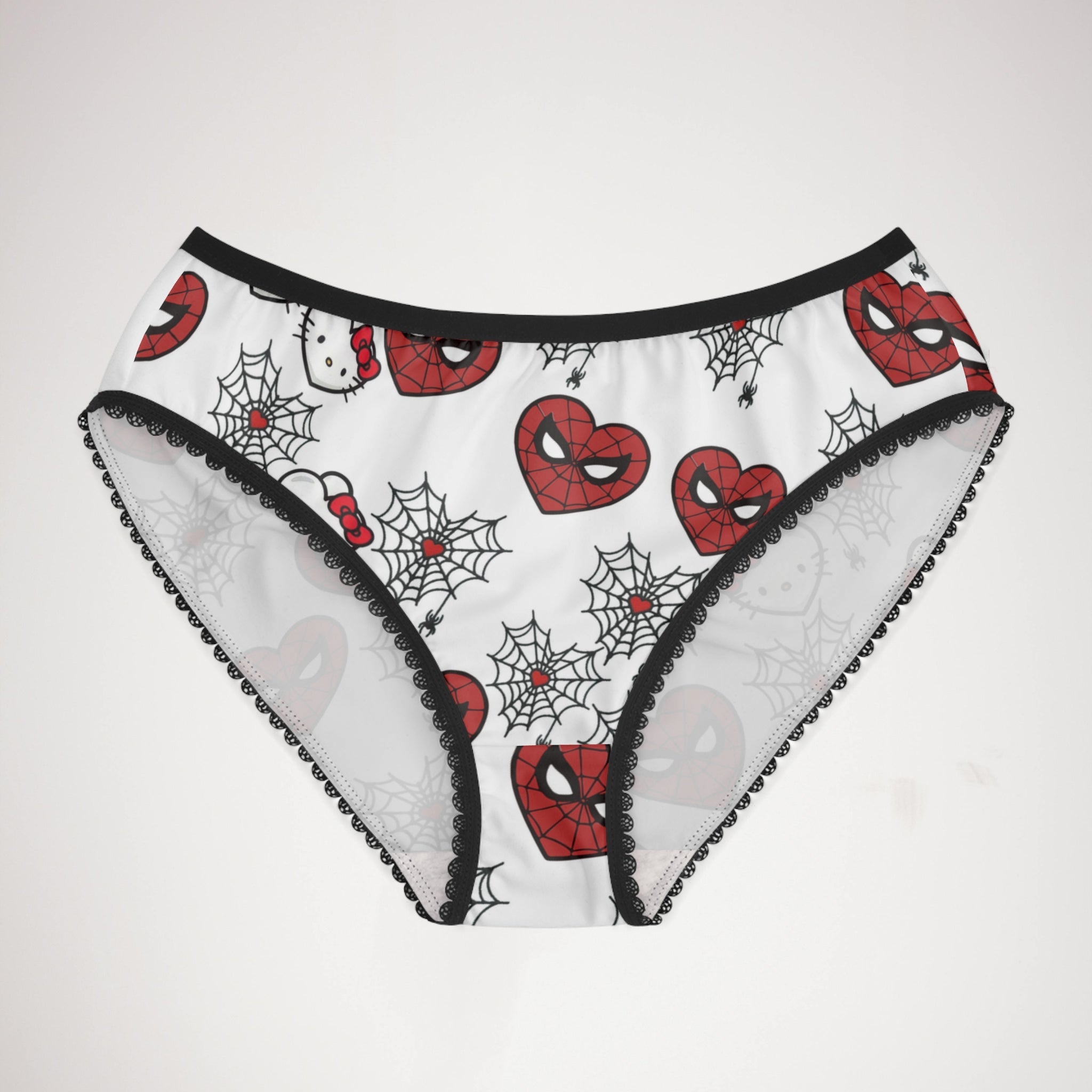 Women's briefs spider kitty heart web white