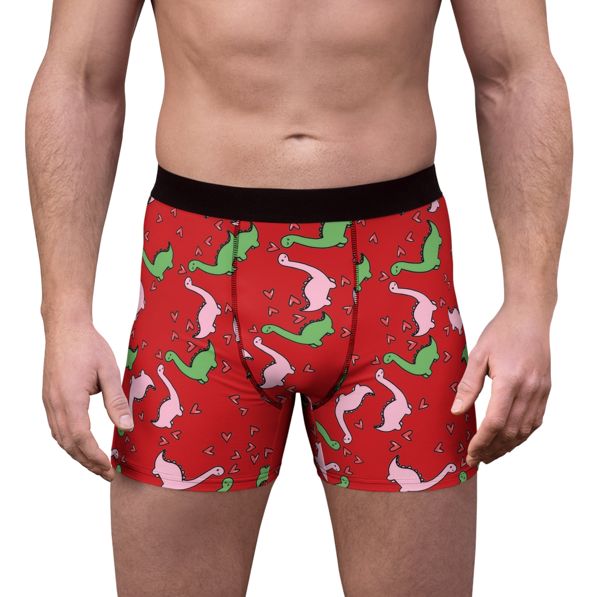 Men's boxer briefs dinosaur valentine heart red