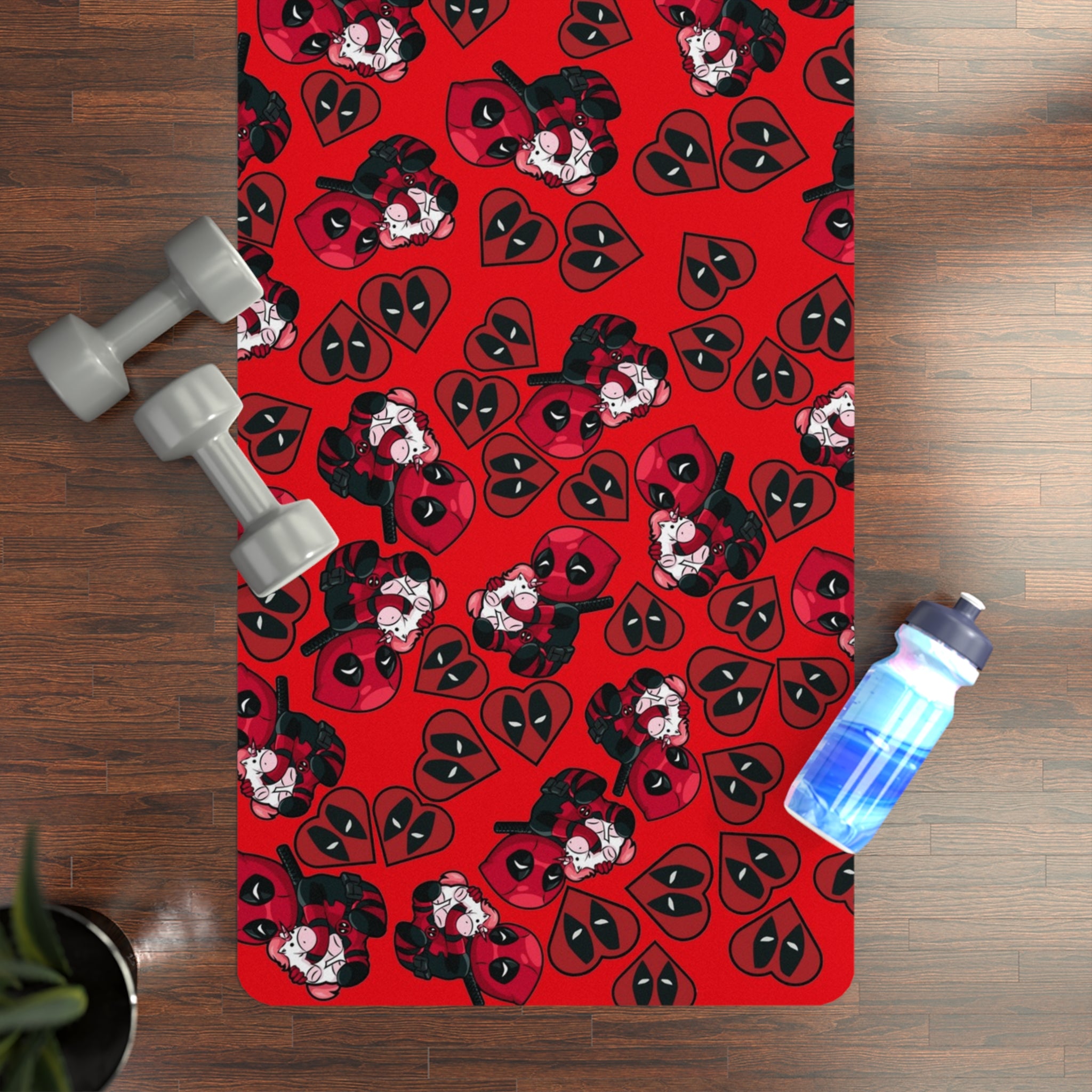 Rubber yoga mat deadpool unicorn hearts valentine love red