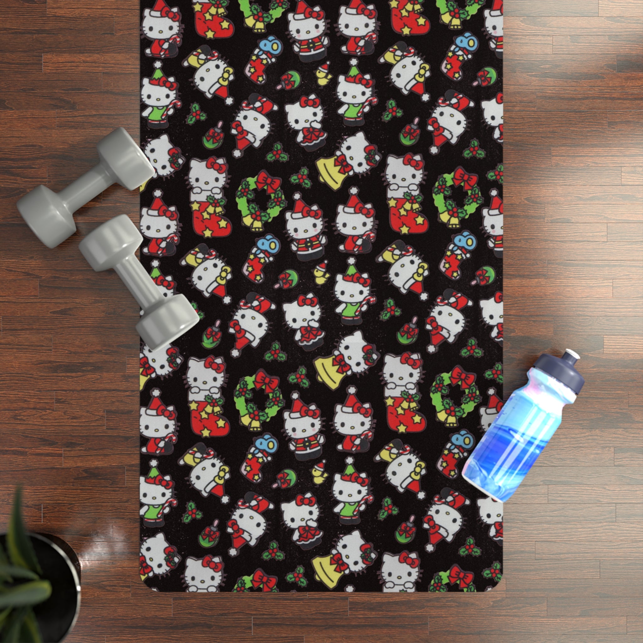 Rubber yoga mat kitty and friends christmas noel black