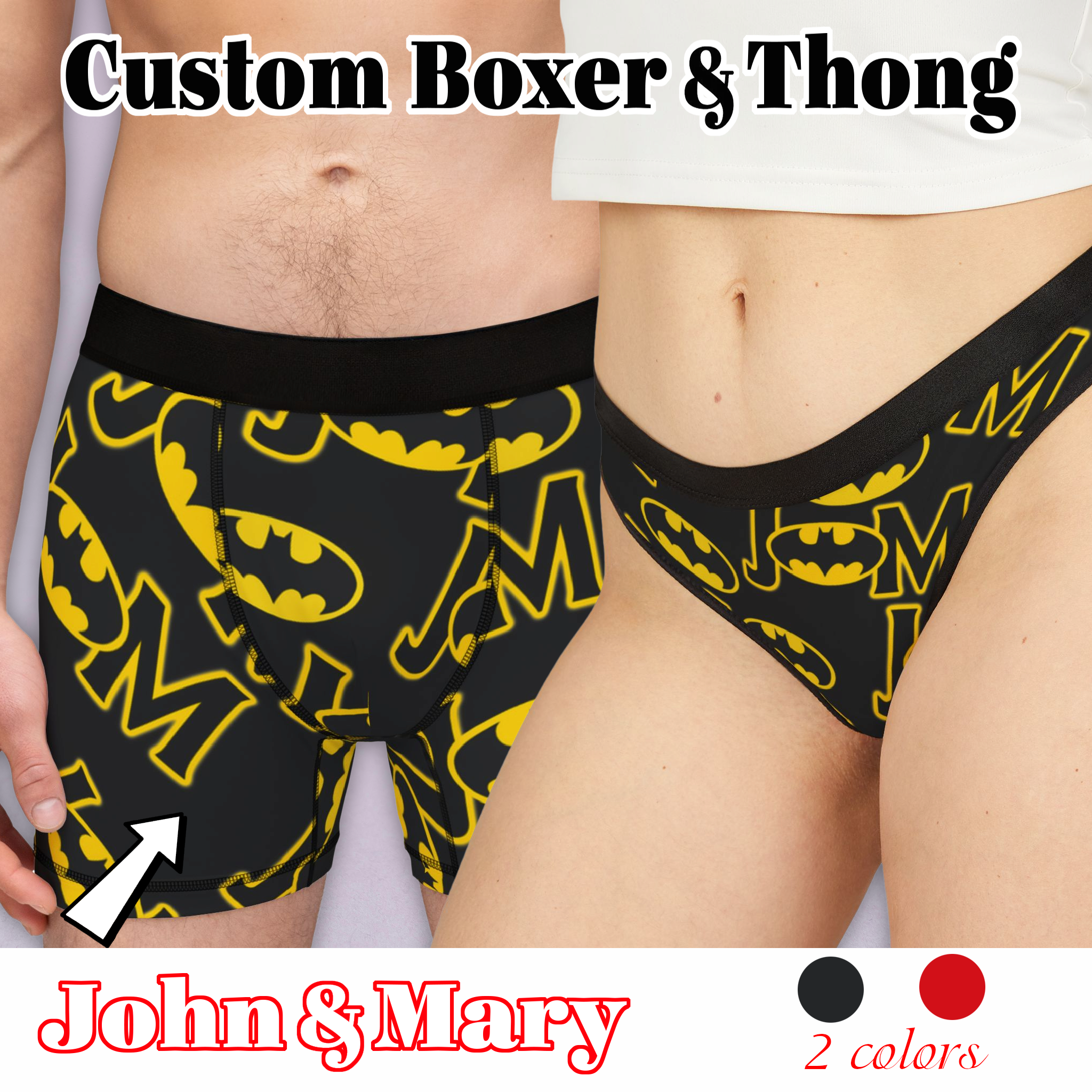 Custom matching underwear for couples batman love valentine letters boxer & thong set