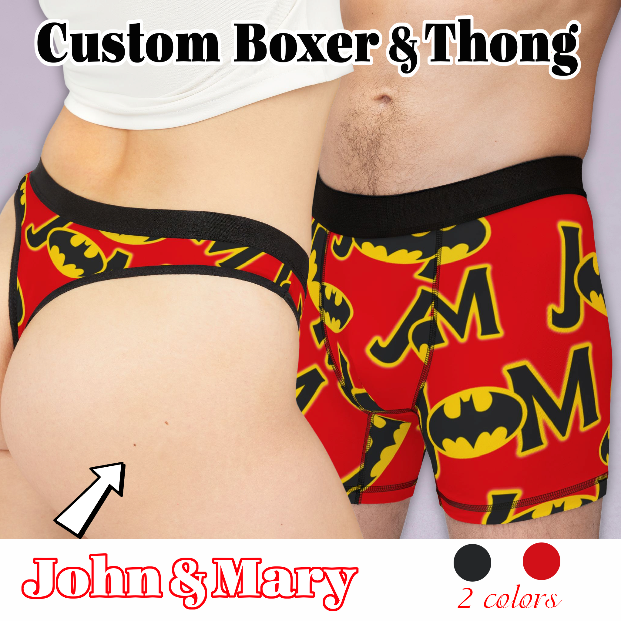 Custom matching underwear for couples batman love valentine letters boxer & thong set