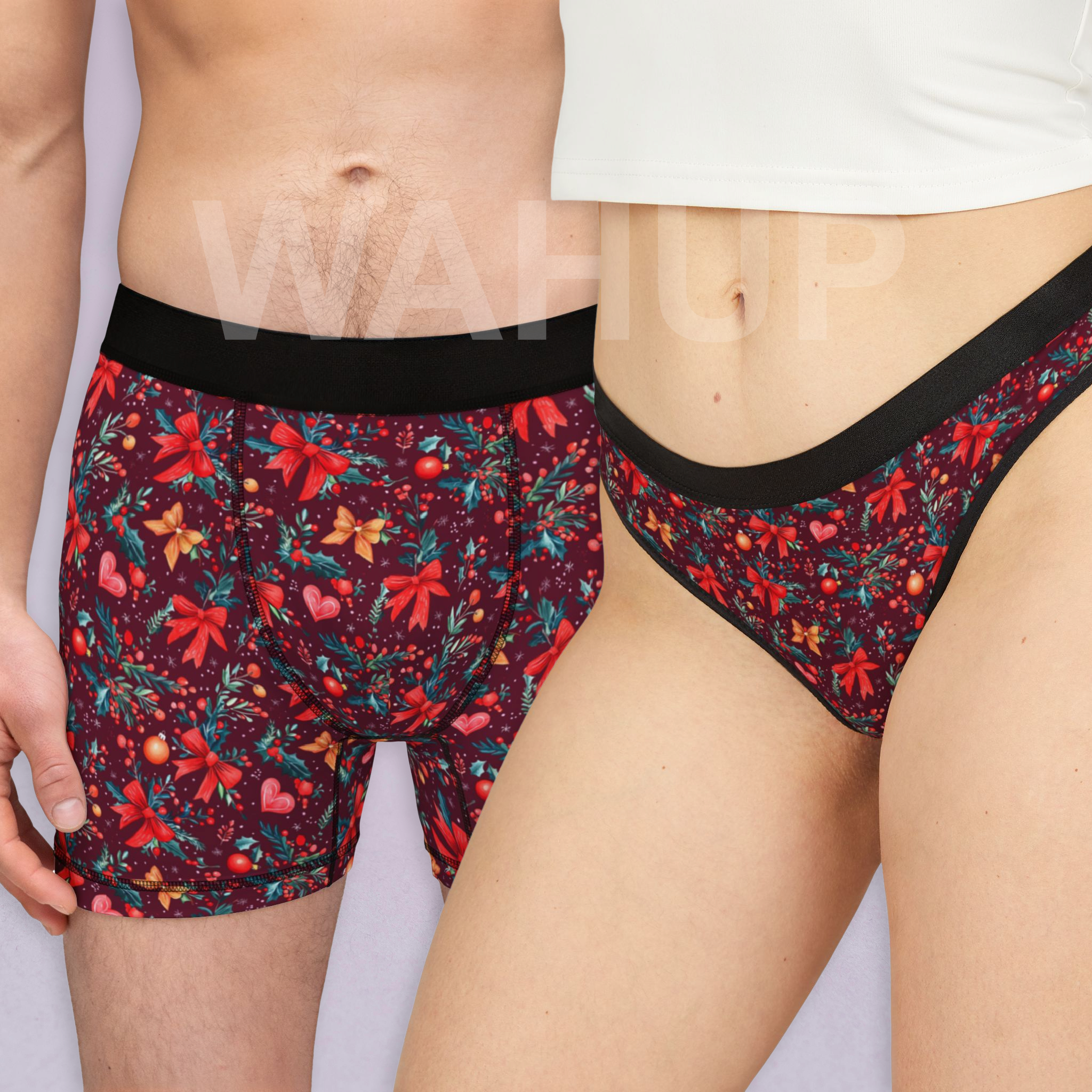 Matching underwear Red Coquette Christmas for couples boxer & thong set