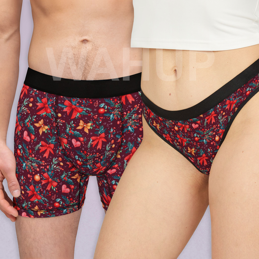 Matching underwear Red Coquette Christmas for couples boxer & thong set