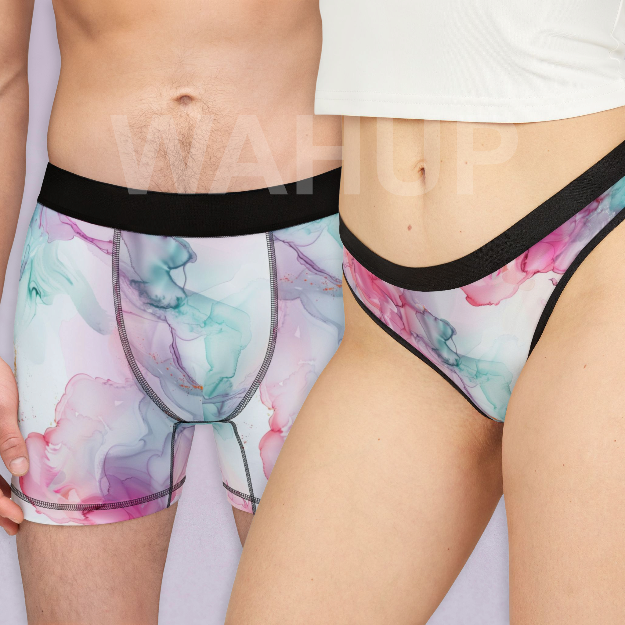 Matching underwear Pastel alcohol Ink for couples boxer & thong set