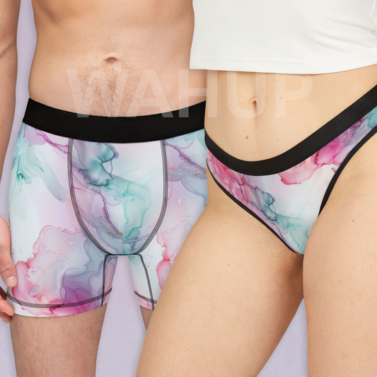 Matching underwear Pastel alcohol Ink for couples boxer & thong set