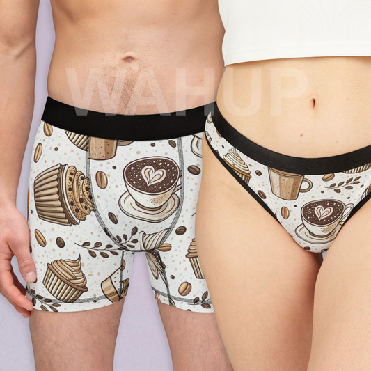 Matching underwear Coffee for couples boxer & thong set