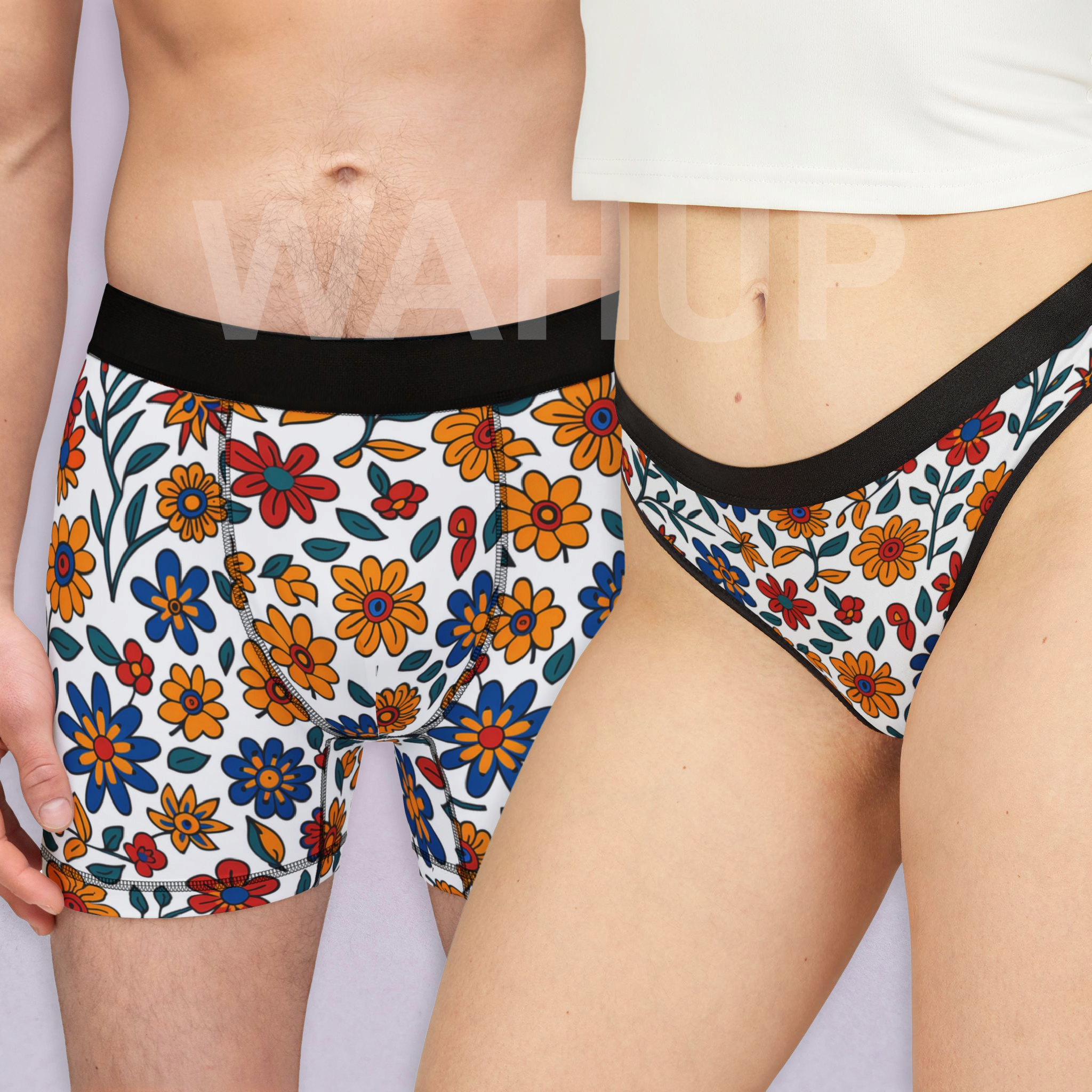 Matching underwear Mexican Flower One for couples boxer & thong set