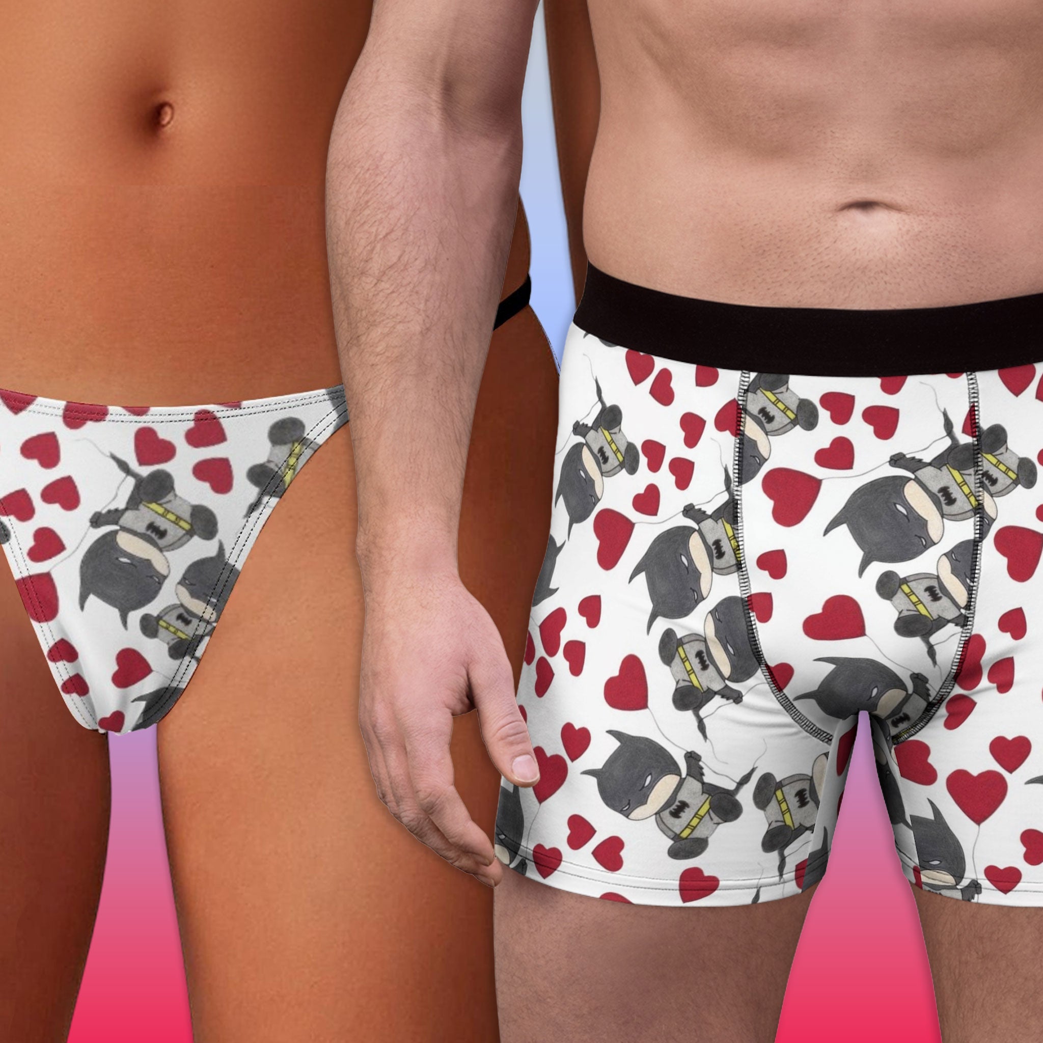 Couples matching batman valentine heart balloon underwear, boxer & thin thong